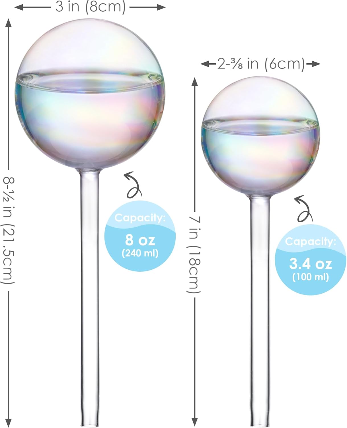 Thumbnail 6 de Tomorotec Iridescent Glass Self Watering Globes 4-Pack (2 Large + 2 Small)