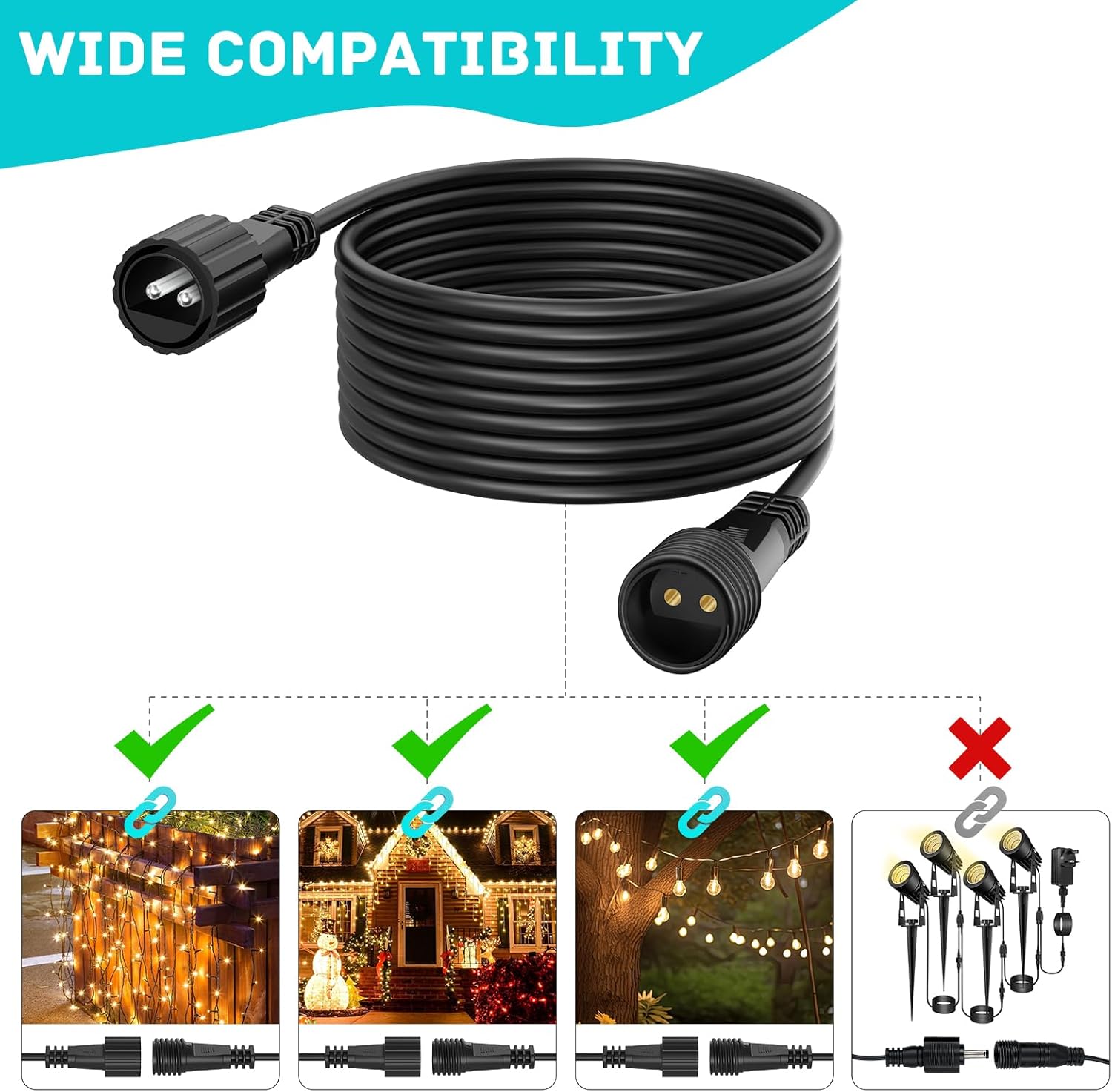 Thumbnail 6 de A.bigwhale Lichterkette Verlängerung 6 m (2-polig) IP65 für Weihnachtsbeleuchtung im Außenbereich