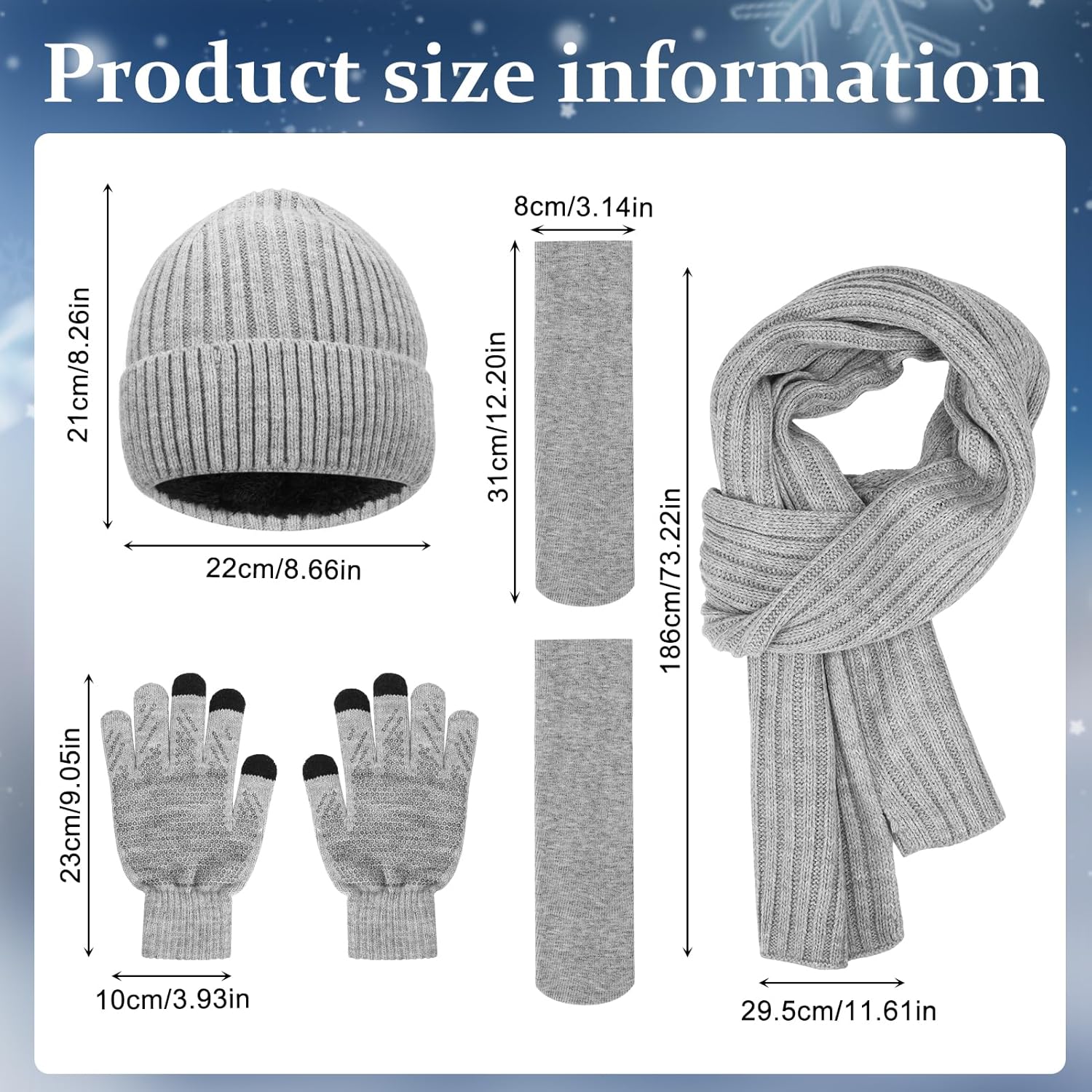 Detalle 2 de GSrenyu Knitted Hat Scarf and Gloves Set 4‑piece