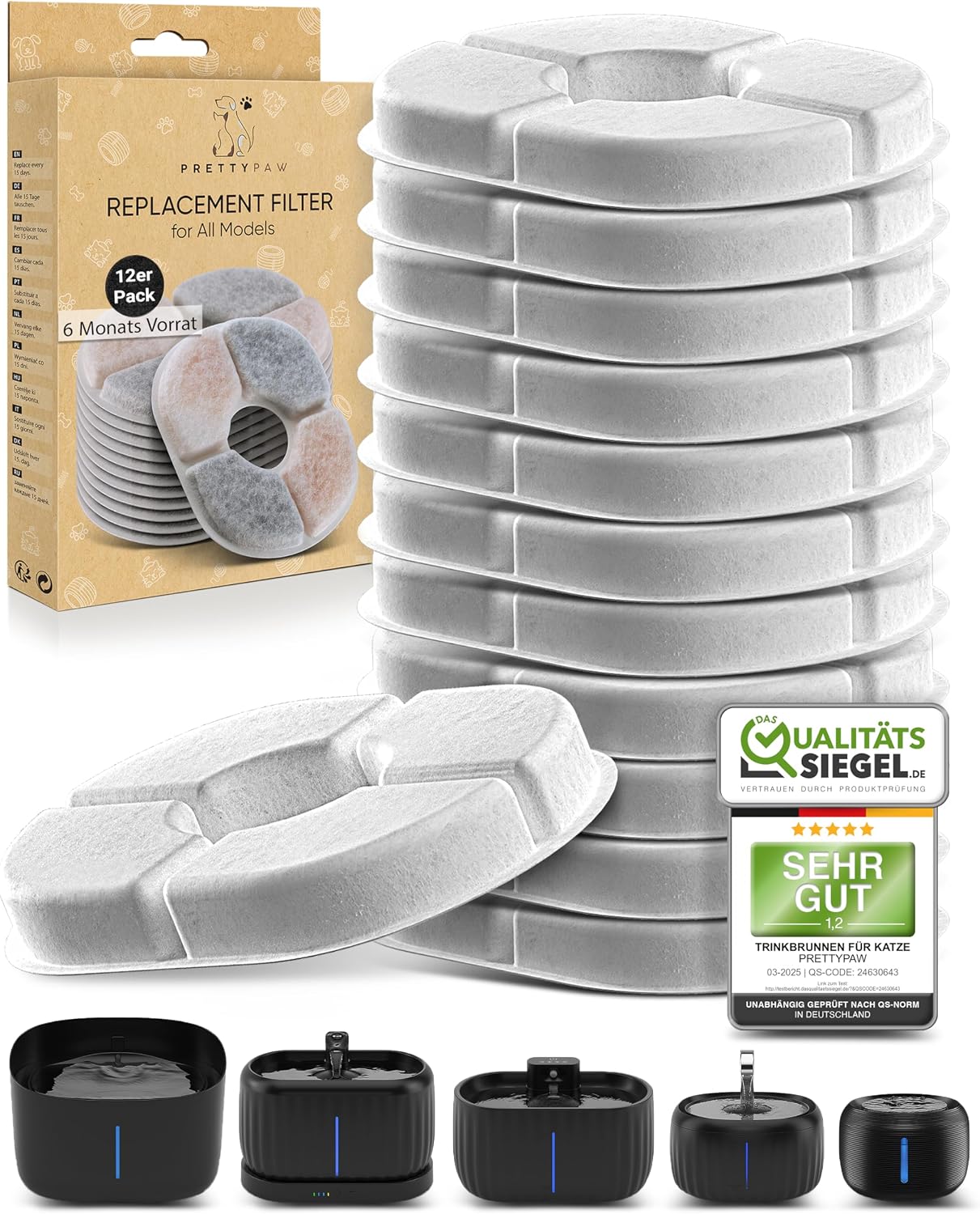 Detalle 2 de PrettyPaw Filter für Katzenbrunnen – Original Ersatzfilter im 24er Pack