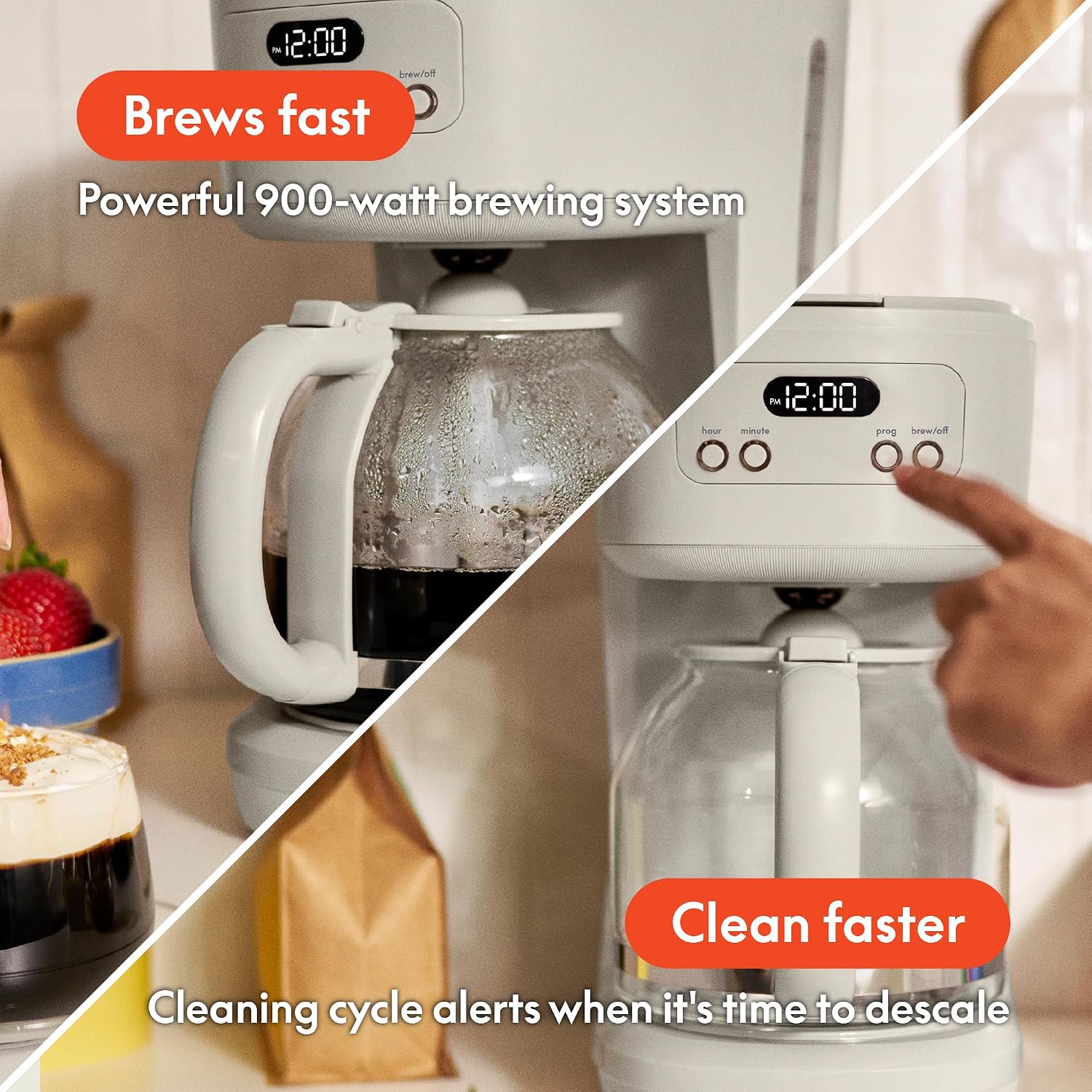 Detalle de BELLA 12 Cup Programmable Coffee Maker with Easy LCD Display, Auto Shutoff & Pause-and-Serve (900W)