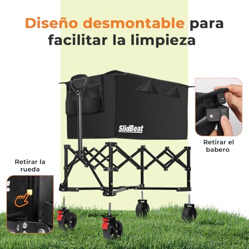 Detalle de SLIDBEAT Carro de Playa Plegable XL (150L): transporte ligero para camping, playa y jardín