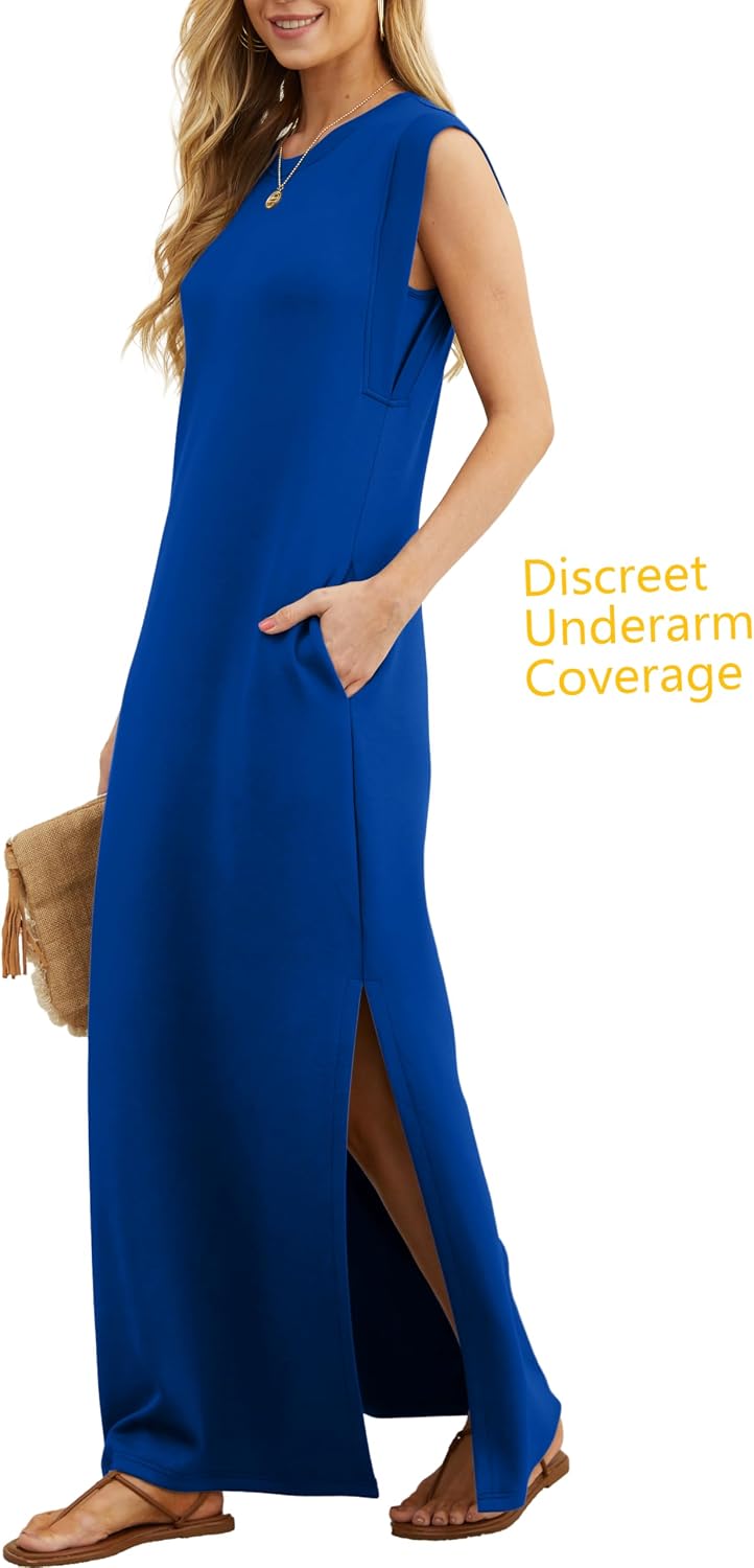 Detalle de GRECERELLE Women’s Summer Maxi Dress with Split, Pockets and Sleeveless Round Neck