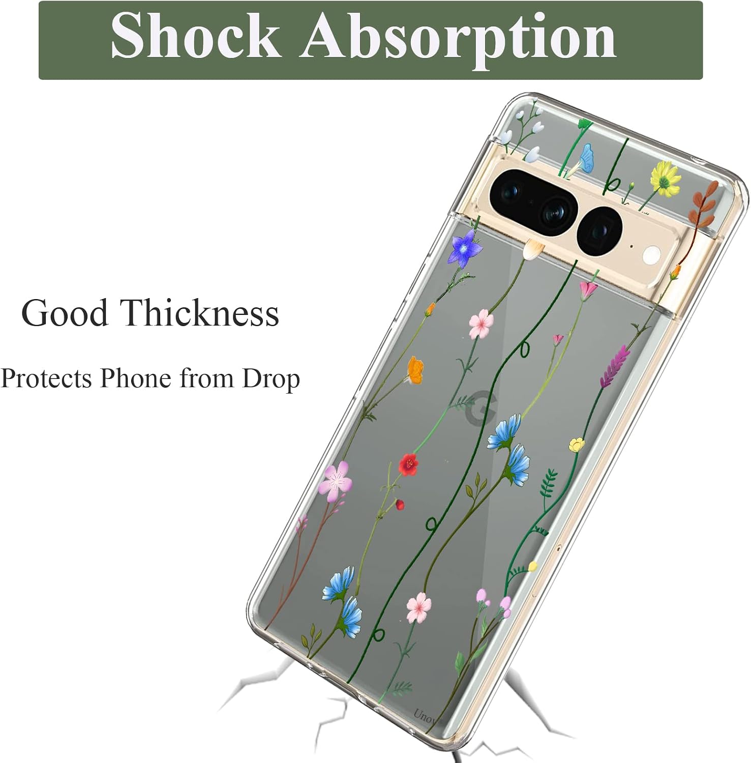 Detalle de Unov Clear Case Compatible with Pixel 7 Pro – Floral Pattern Slim TPU Bumper