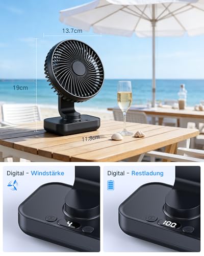 Thumbnail 7 de ArsMotin Tischventilator Automatisch Oszillierend – leise, tragbar und flexibel mit 4500 mAh Akku