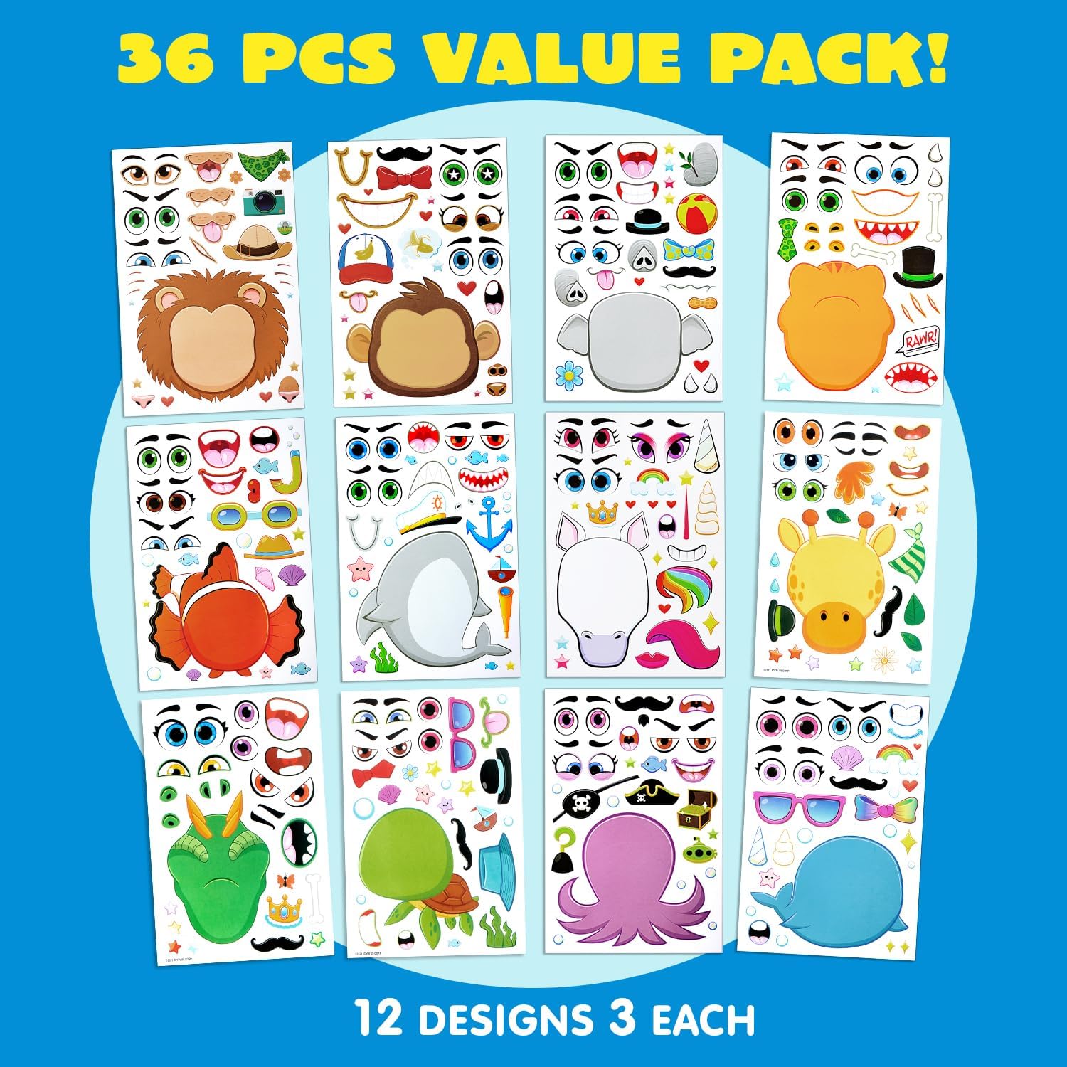 Thumbnail 5 de JOYIN 36 Sheets 9"x6" Make-a-Face Animal Stickers for Kids (36-Piece Set)