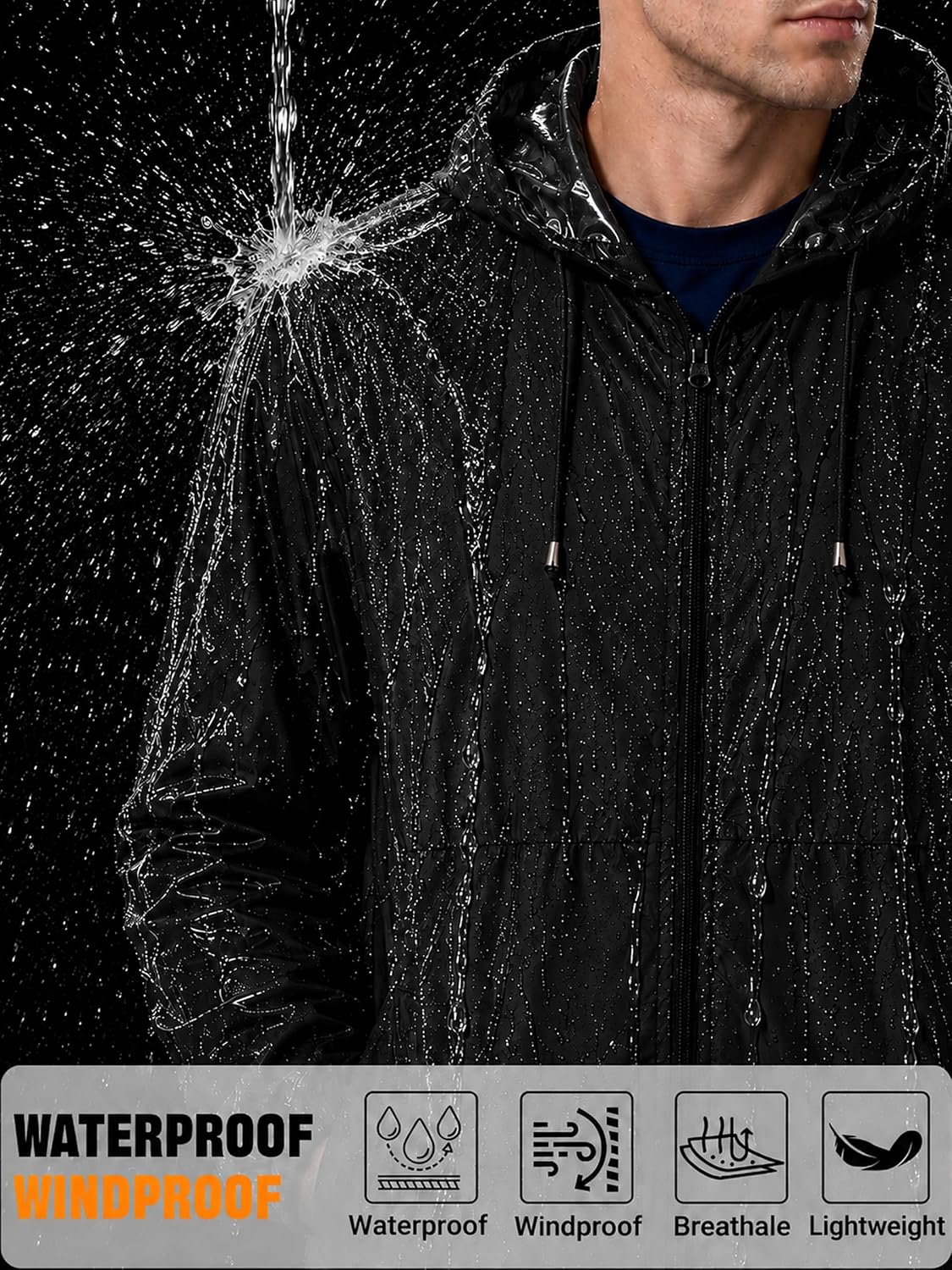 Detalle de Uposiut Men's Rain Jacket 10,000 mm H₂O