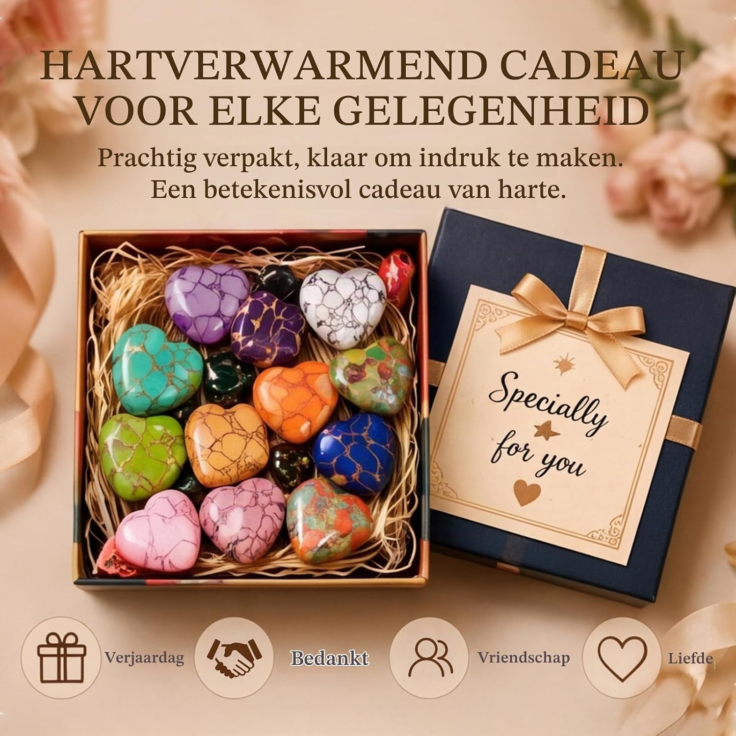 Thumbnail 5 de TINA.WIN hartvormige edelstenen, set van 30 gepolijste hartstenen