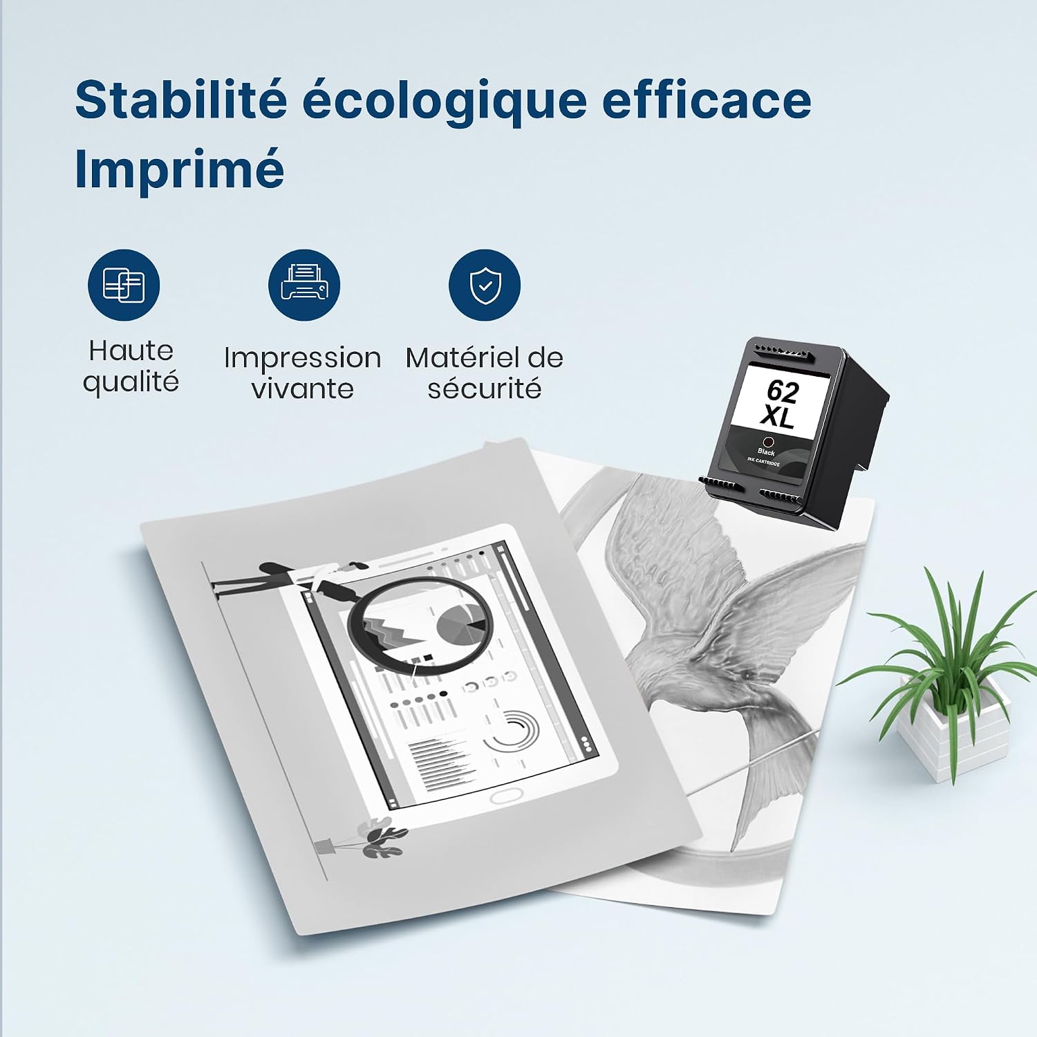 Detalle de Cartouche Washope 62 XL Noir (62XL) compatible HP 62 Noir pour OfficeJet/Envy 1 noir