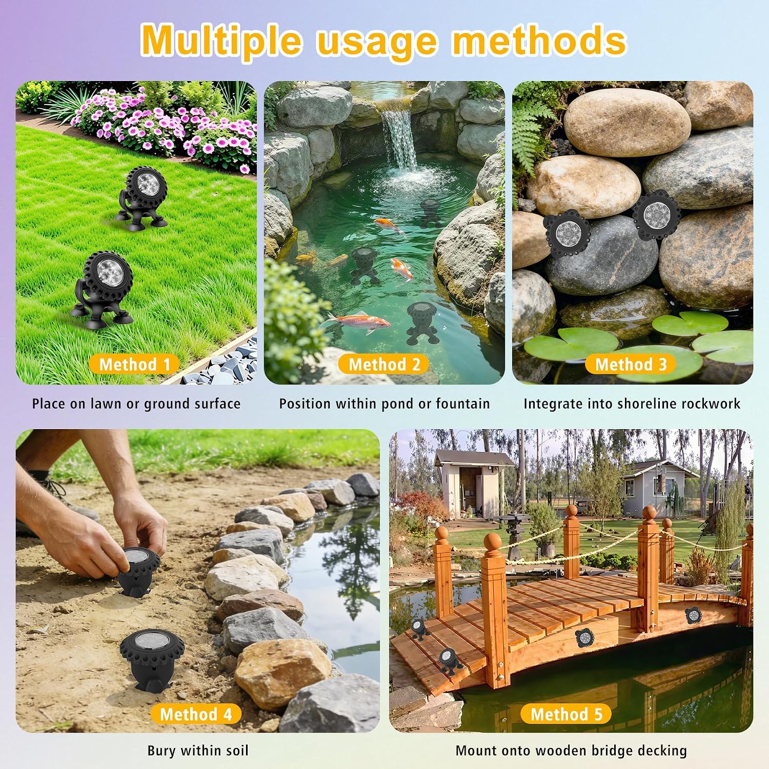 Detalle de NATPOW Pond Lights: RGB Underwater Spotlight System for Ponds, Pools and Fountains