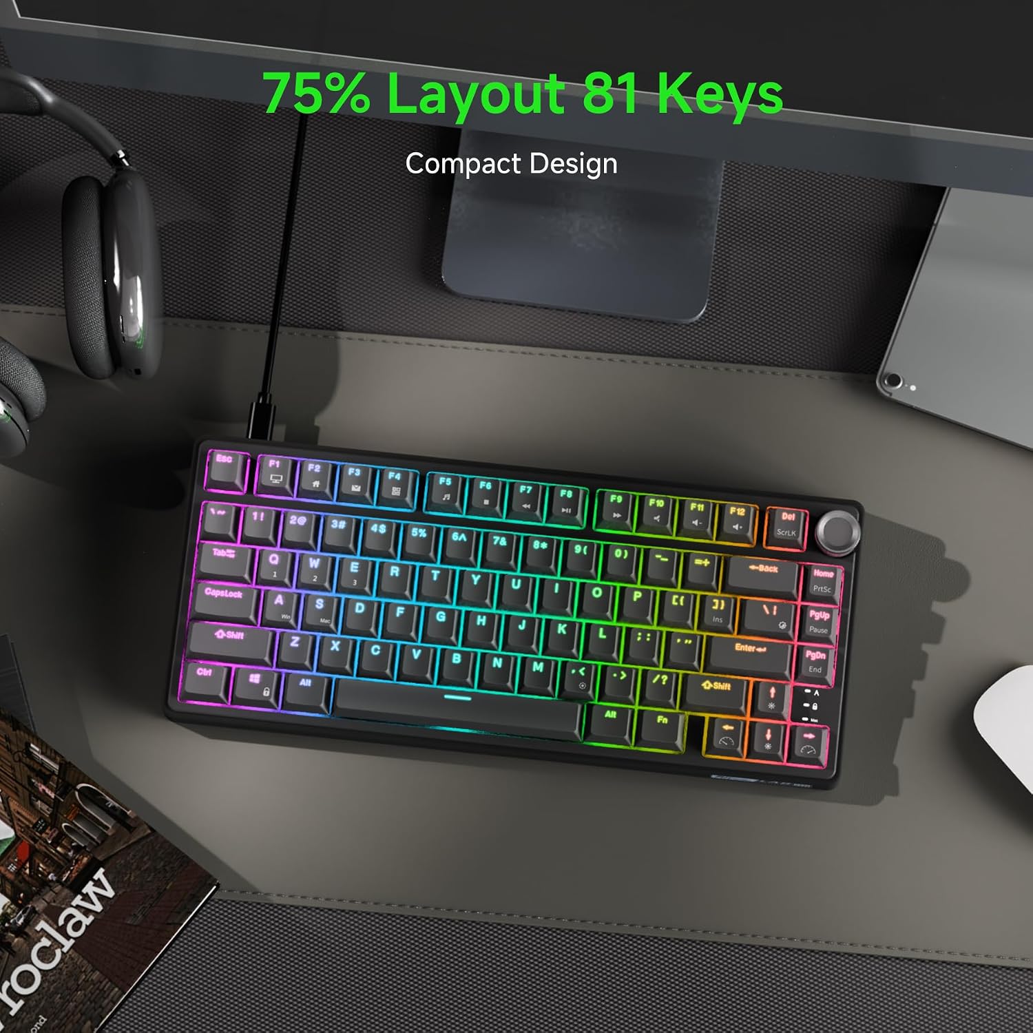 Thumbnail 1 de RK ROYAL KLUDGE R75 75% Wired Mechanical Keyboard with Volume Roller