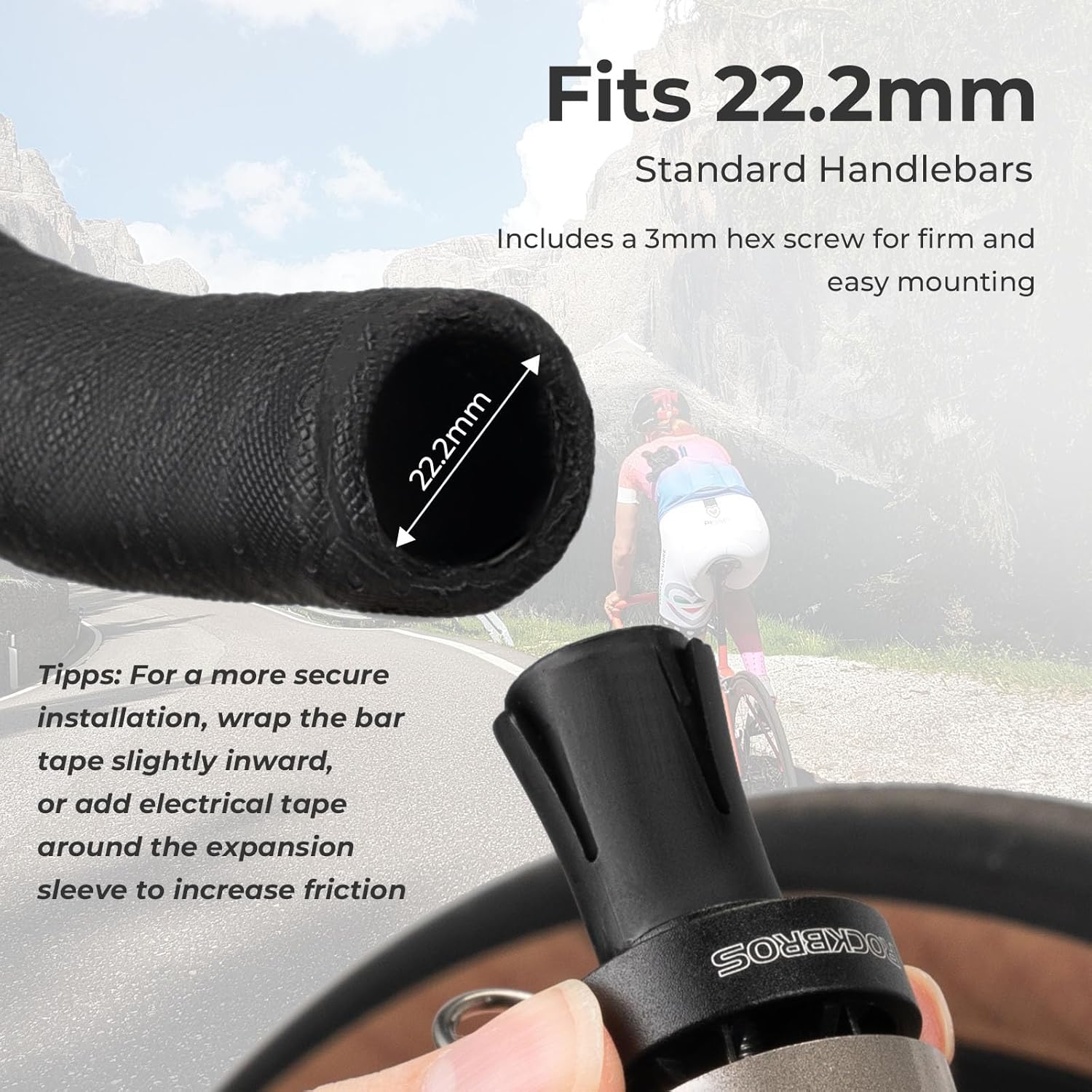 Detalle de ROCKBROS campanello bici 2-in-1 mini con tappo manubrio, 80 dB e fissaggio per manubri 22,2 mm