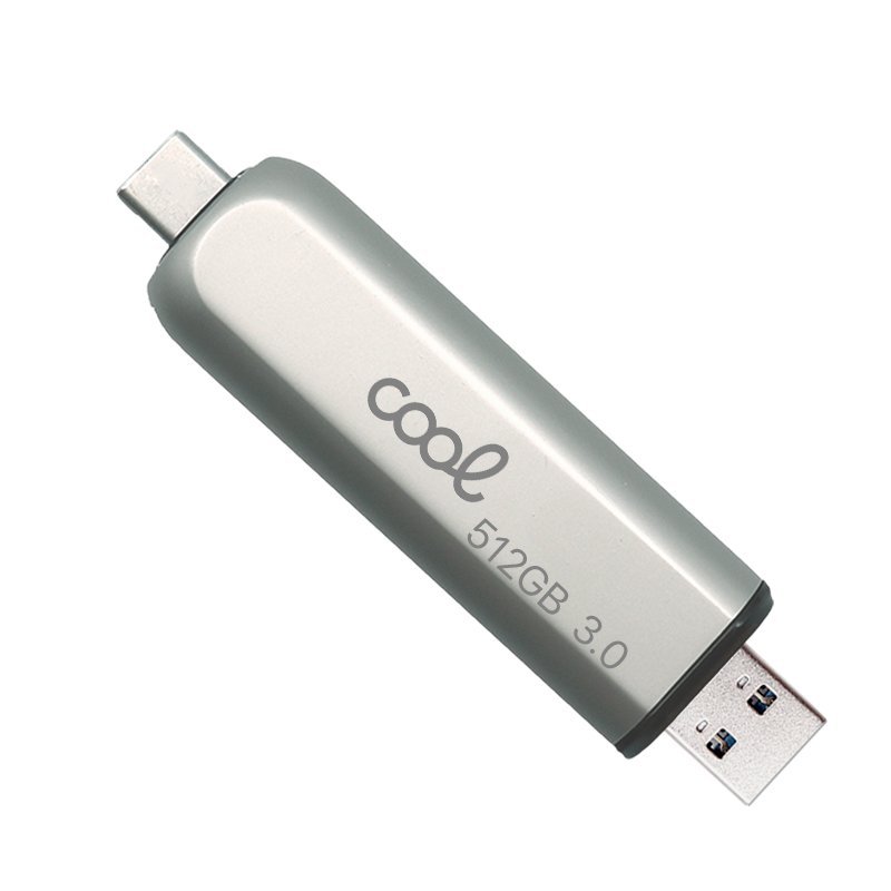 Detalle de Cool Pen Drive USB 3.0 512GB 2 en 1 (USB-C / USB-A) – Plata