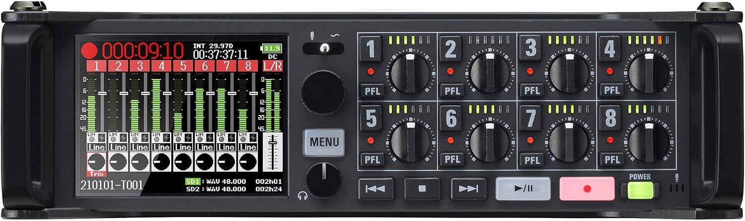 Detalle de Zoom F8n Pro Multitrack Field Recorder, 8 Inputs, 10 Tracks, 32-Bit Float
