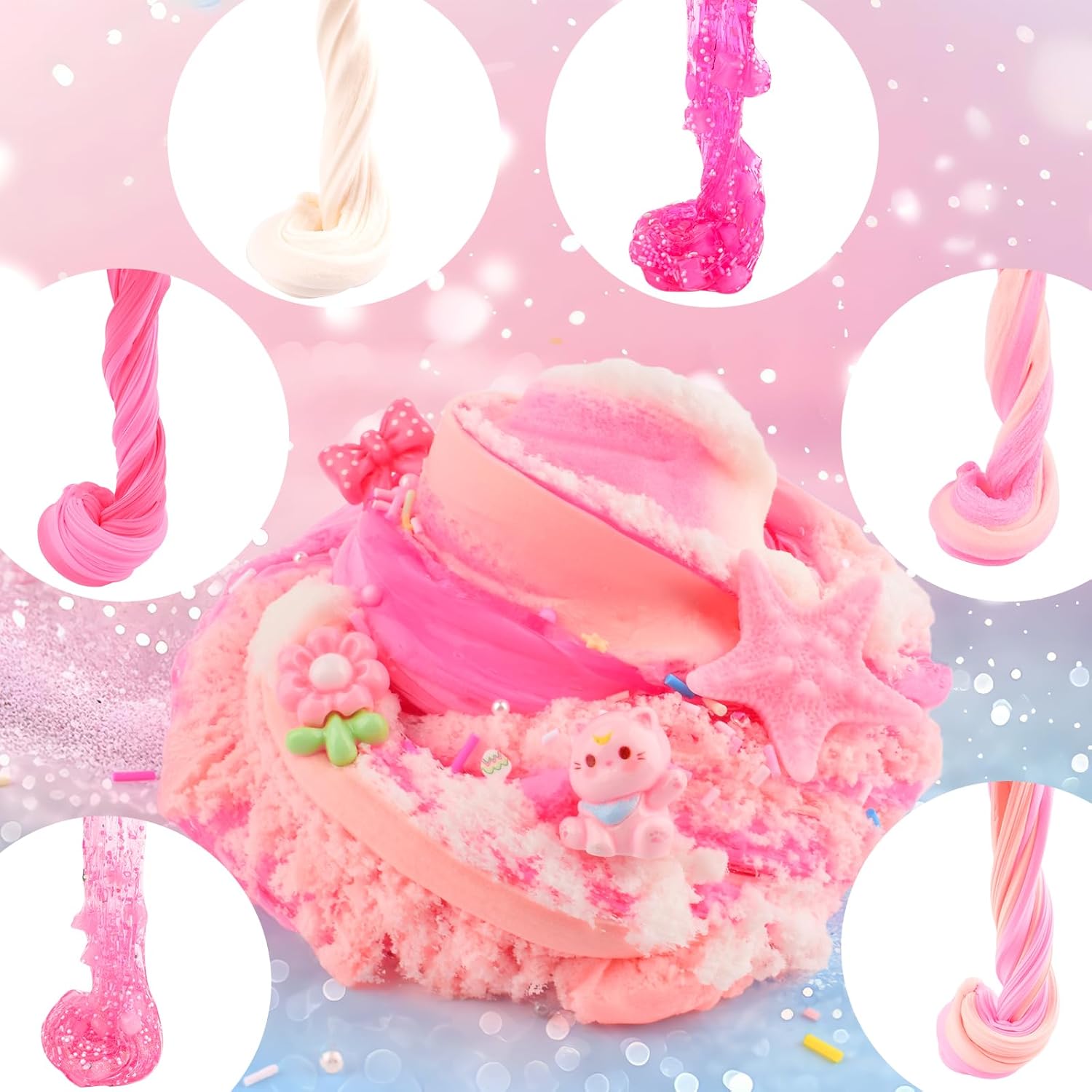 Thumbnail 3 de 6 Pack Slimes Kit: Pink Slime Kids with Cloud Butter & Clear Slime — Toy Gift Set for 8–12 Year Olds