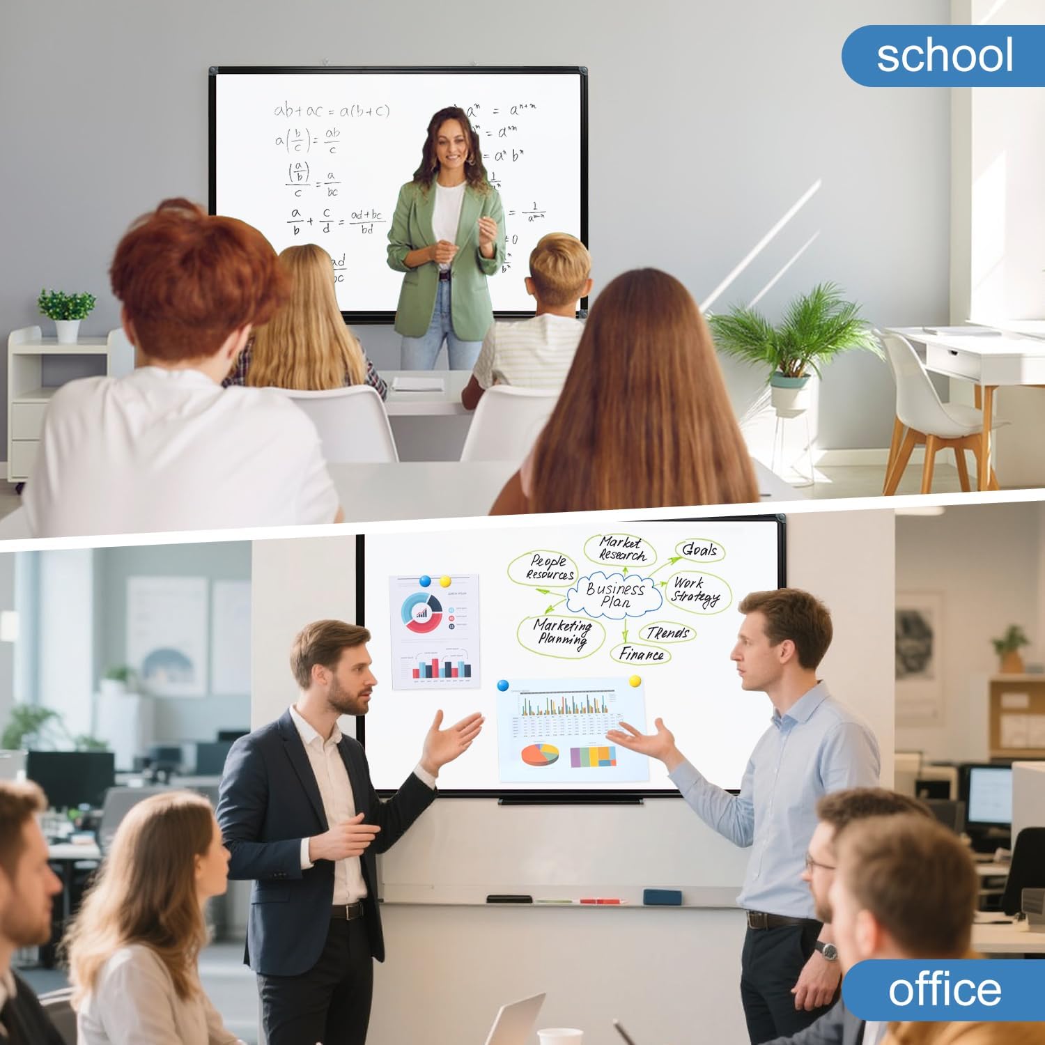 Detalle 2 de XIWODE Magnetic Dry Erase Board (90 x 60cm) with Black Aluminium Frame