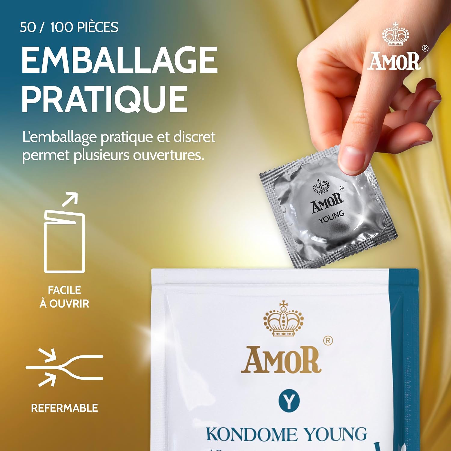 Detalle 2 de AMOR Préservatifs Narrow Fit 49 mm, lot de 100