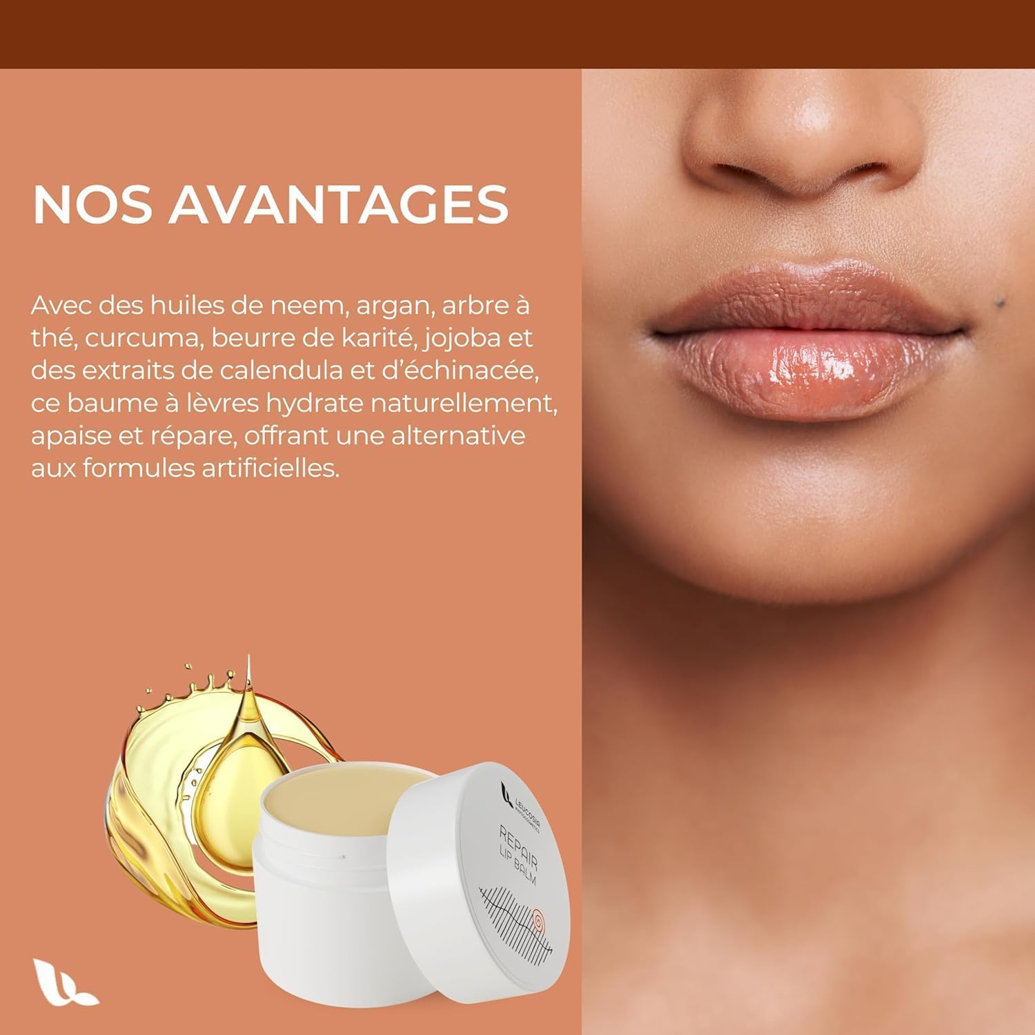 Detalle de Repair Lip Balm 15 ml – Baume à Lèvres Hydratant et Réparateur pour Lèvres Sèches et Sensibilisées