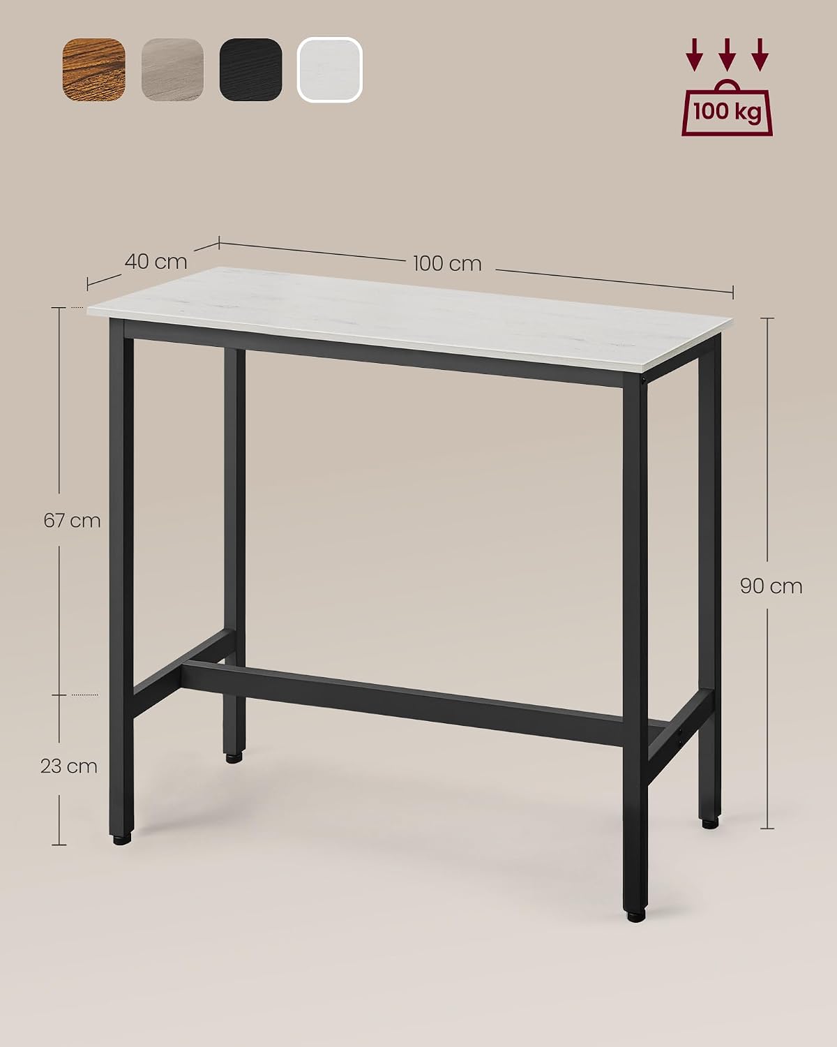 Thumbnail 2 de VASAGLE Tavolo da Bar Rettangolare Stretto LBT010B73, 40 x 100 x 90 cm bianco vintage e nero inchiostro