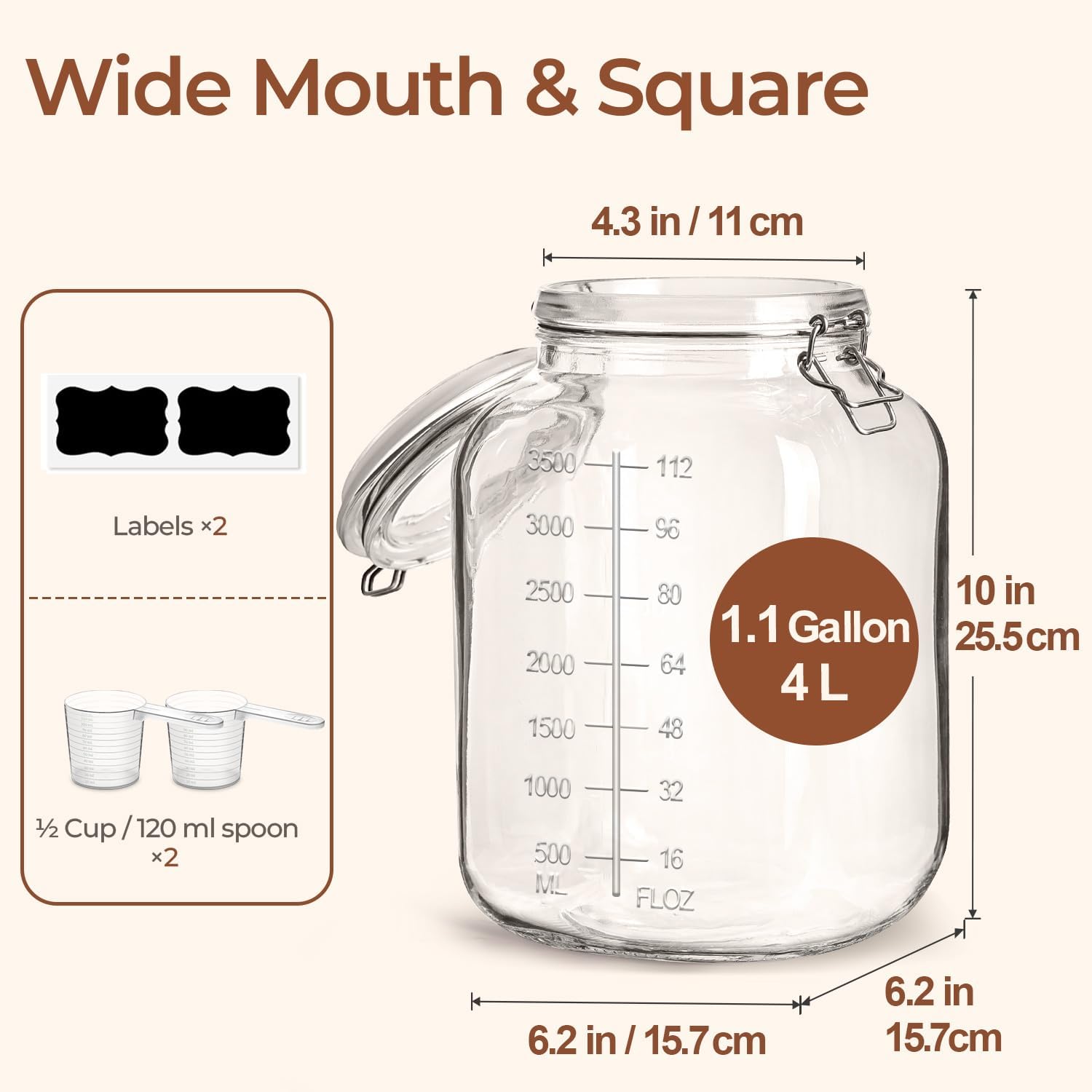 Detalle 2 de ComSaf Large Glass Storage Containers 1.1 gal 🍶
