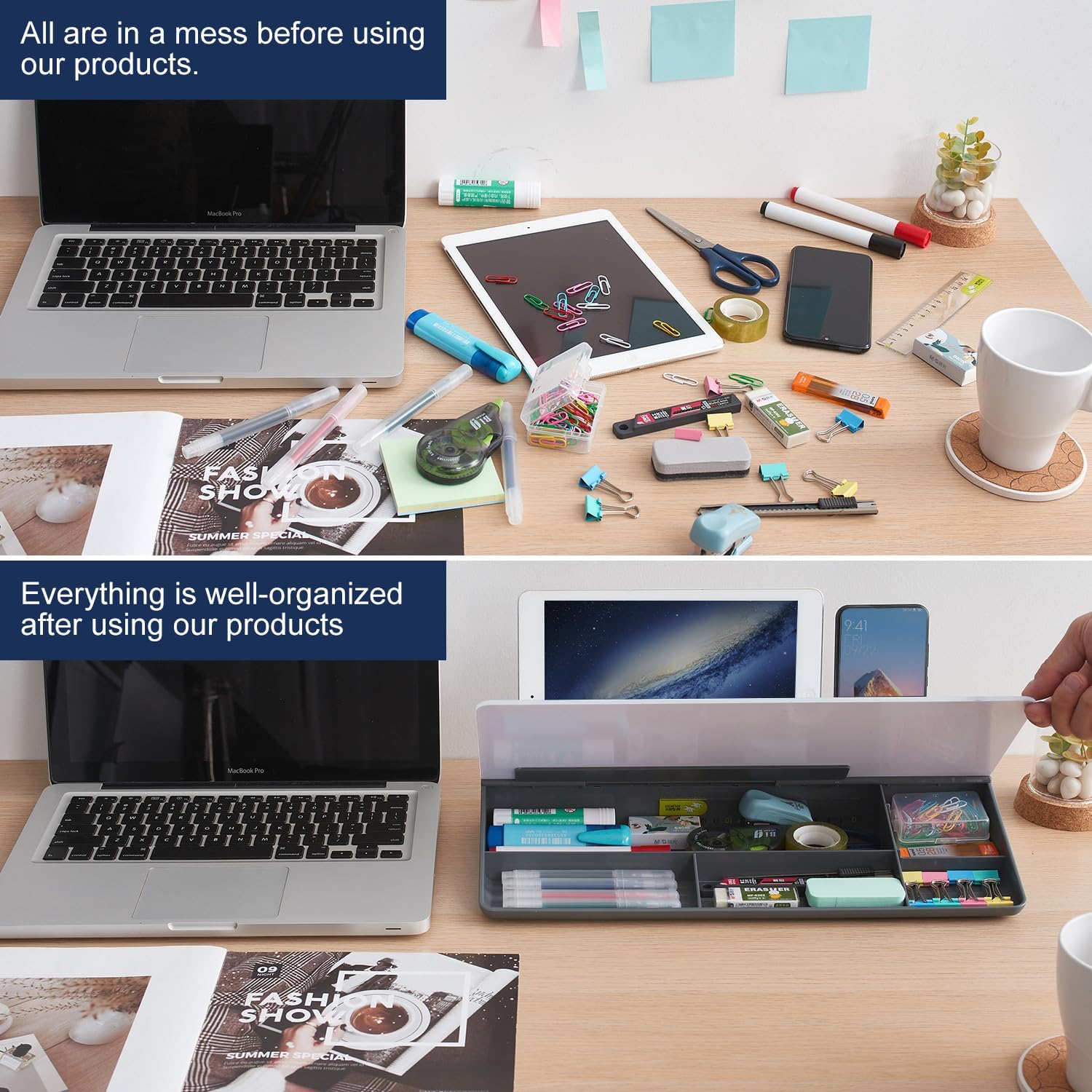 Detalle de Small Desktop Glass Whiteboard Dry-Erase Board with Drawer and Keyboard Stand (Grey)