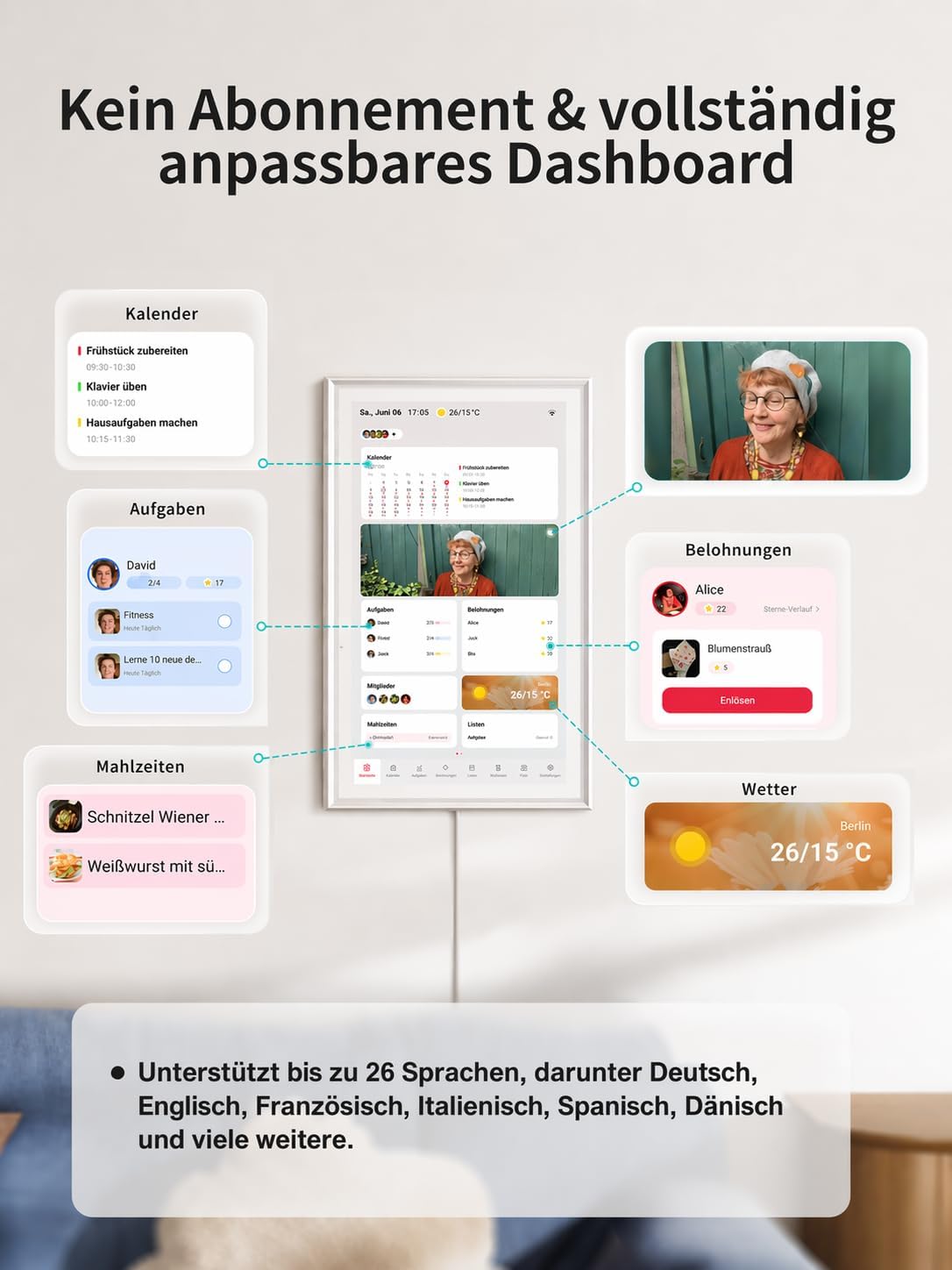Detalle 2 de Airzeen Digitaler Kalender – Elektronischer Wandkalender für Familien mit 10,1" Display