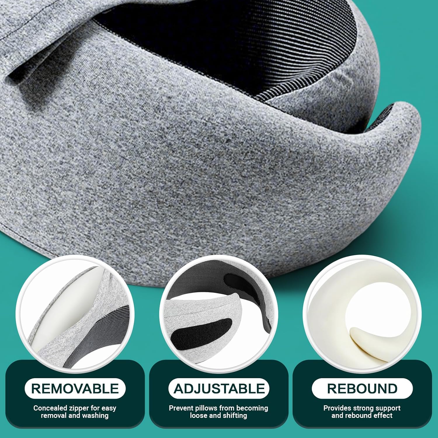 Detalle de Kakveiai Nackenkissen Flugzeug – verstellbares Reisekissen mit Kapuze, Memory Foam & Schlafmaske