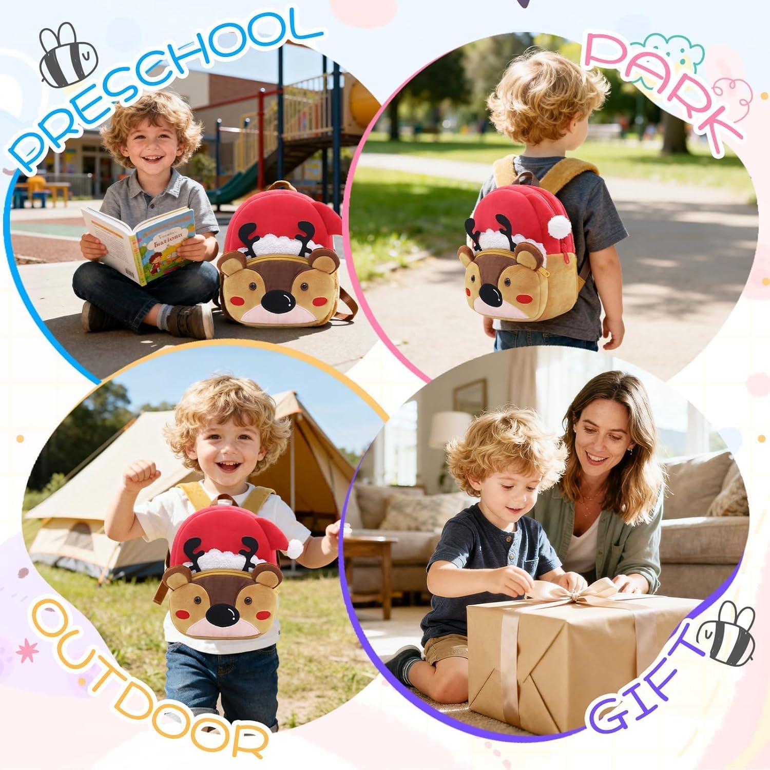 Thumbnail 4 de PROTAURI Sac à dos enfant 1-4 ans pour crèche (cerf skieur), léger et confortable