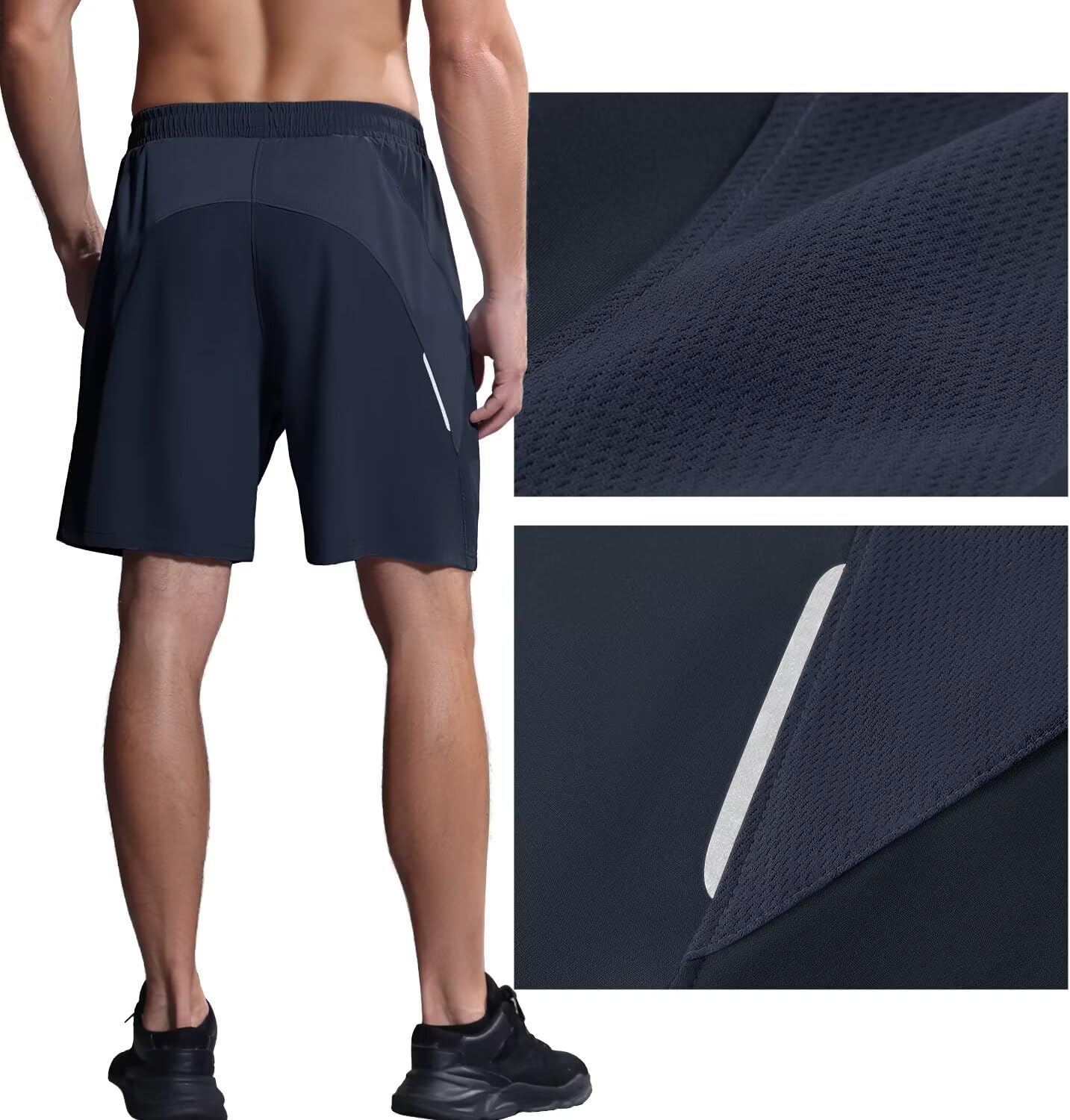 Thumbnail 3 de HMIYA Herren-Sport-Shorts – schnelltrocknend, mit Reißverschlusstaschen und reflektierenden Streifen