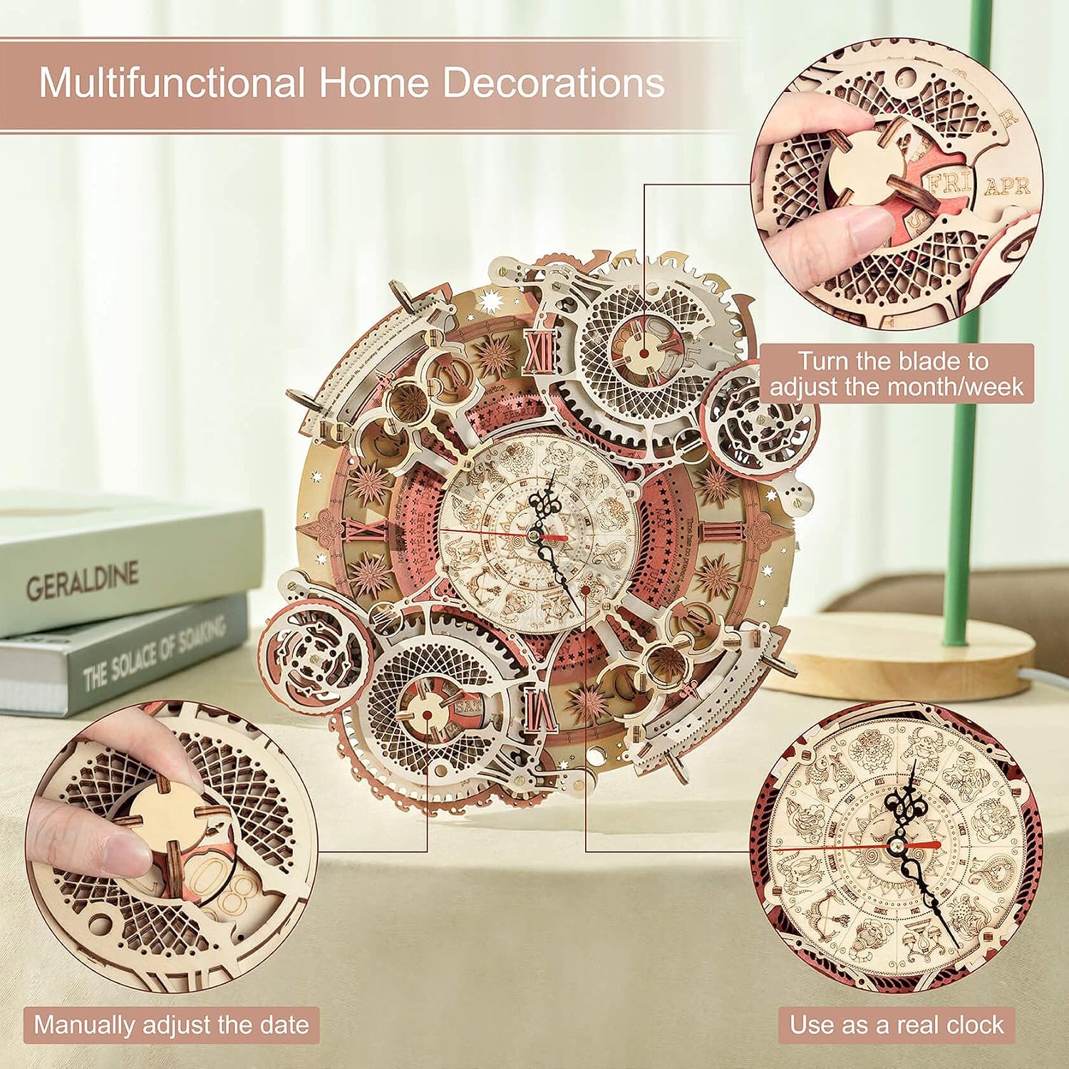 Detalle de Puzzle 3D en bois ROBOTIME : horloge murale steampunk à construire
