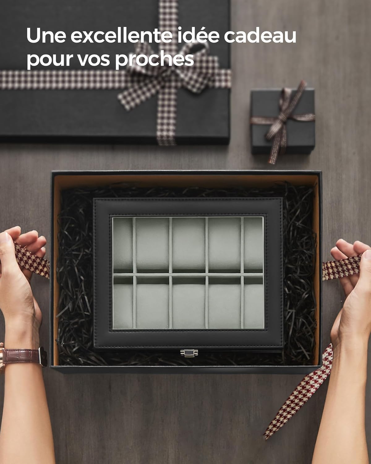 Thumbnail 6 de SONGMICS Boîte à Montres 10 Emplacements JWB010BK — Coffret élégant avec couvercle en verre et intérieur velouté