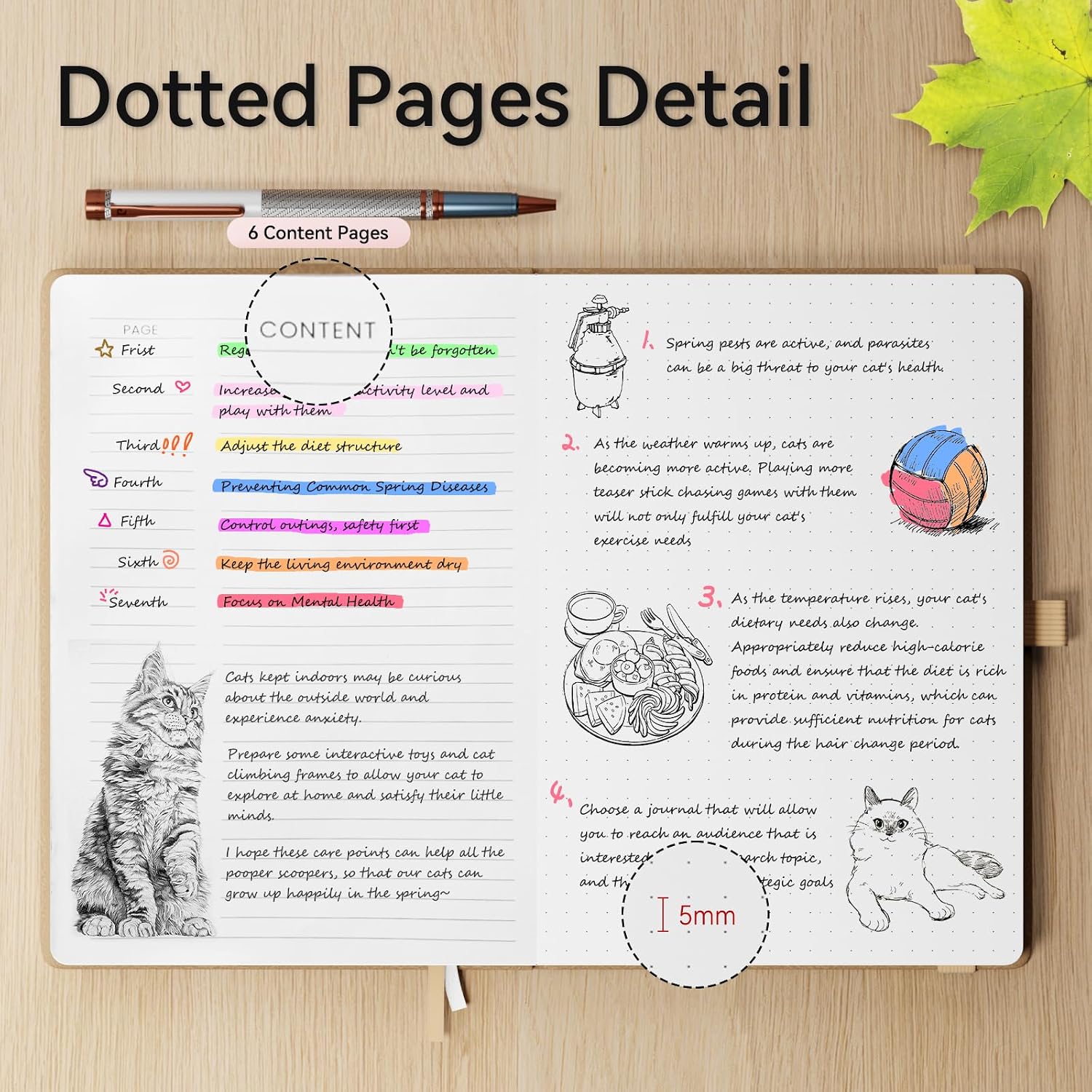 Detalle de NORDUN Notebook A5 360 Pages: Dotted Notebook with Sticky Notes & Inner Pocket