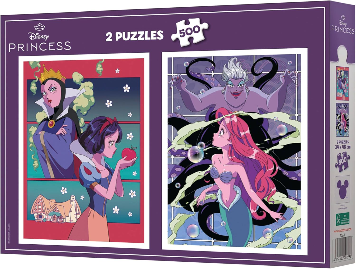 Thumbnail 2 de Educa 2er-Pack Puzzle (500 Teile je Puzzle) mit Fix Puzzle-Kleber – Disney Schurken & Prinzessinnen, ab 11 Jahren