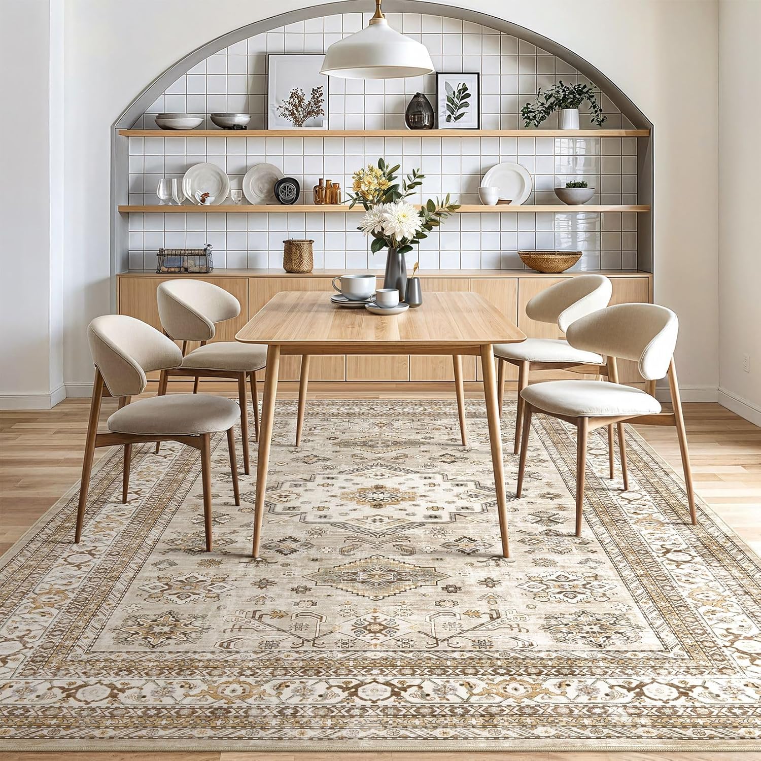 Thumbnail 6 de Vintage Living Room Area Rug 7x10 – Large Soft Washable Oriental Traditional Distressed Farmhouse Rug in Beige