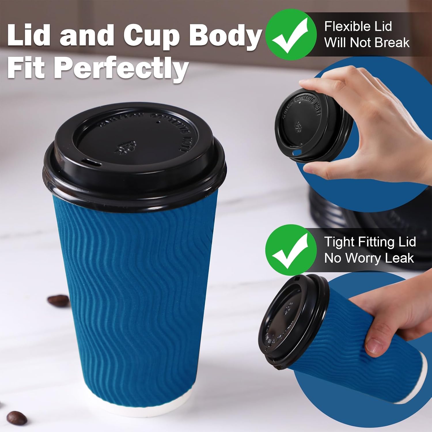 Detalle de Huifany 16 oz Disposable Coffee Cups with Lids (50 Pack) – Navy, Insulated, Leak-Proof To-Go Cups