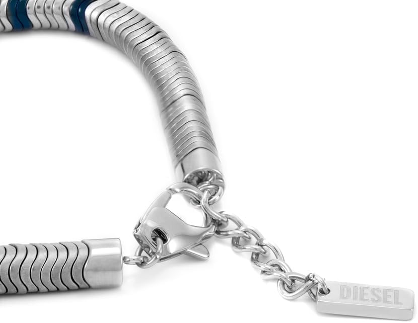 Detalle 2 de Diesel Herren Halbedelsteinarmband mit Karabinerverschluss – Hämatit, Silberfarben, matt/glänzend