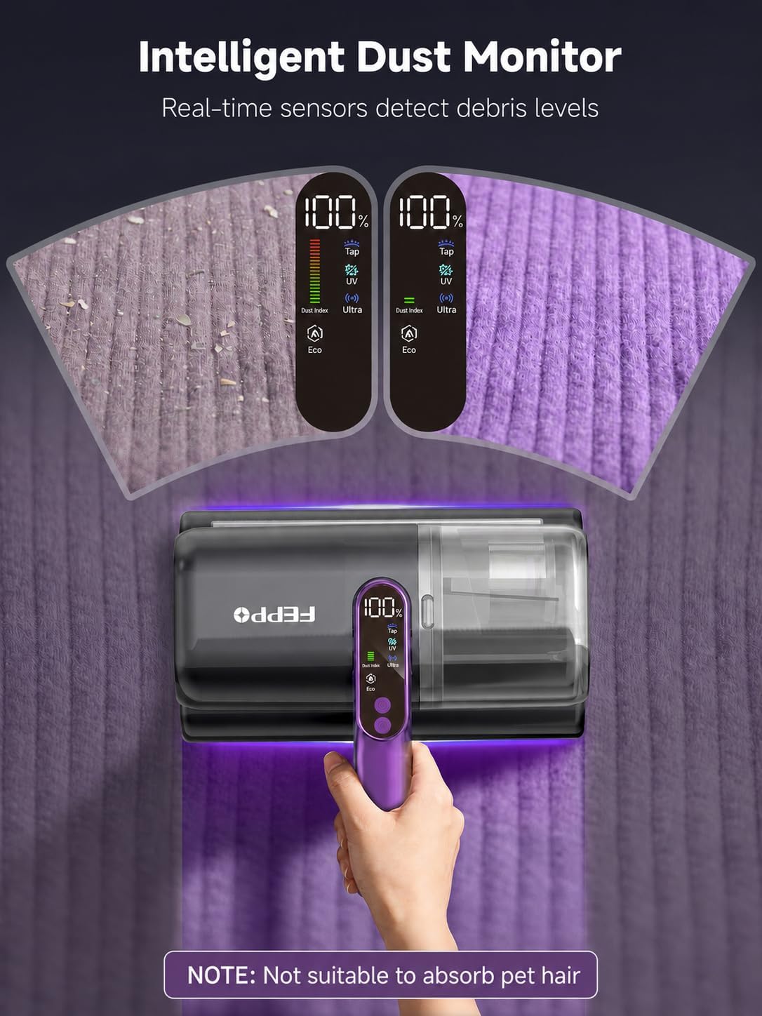 Detalle 1 de FEPPO Cordless Mattress Vacuum Cleaner, 18 kPa Suction