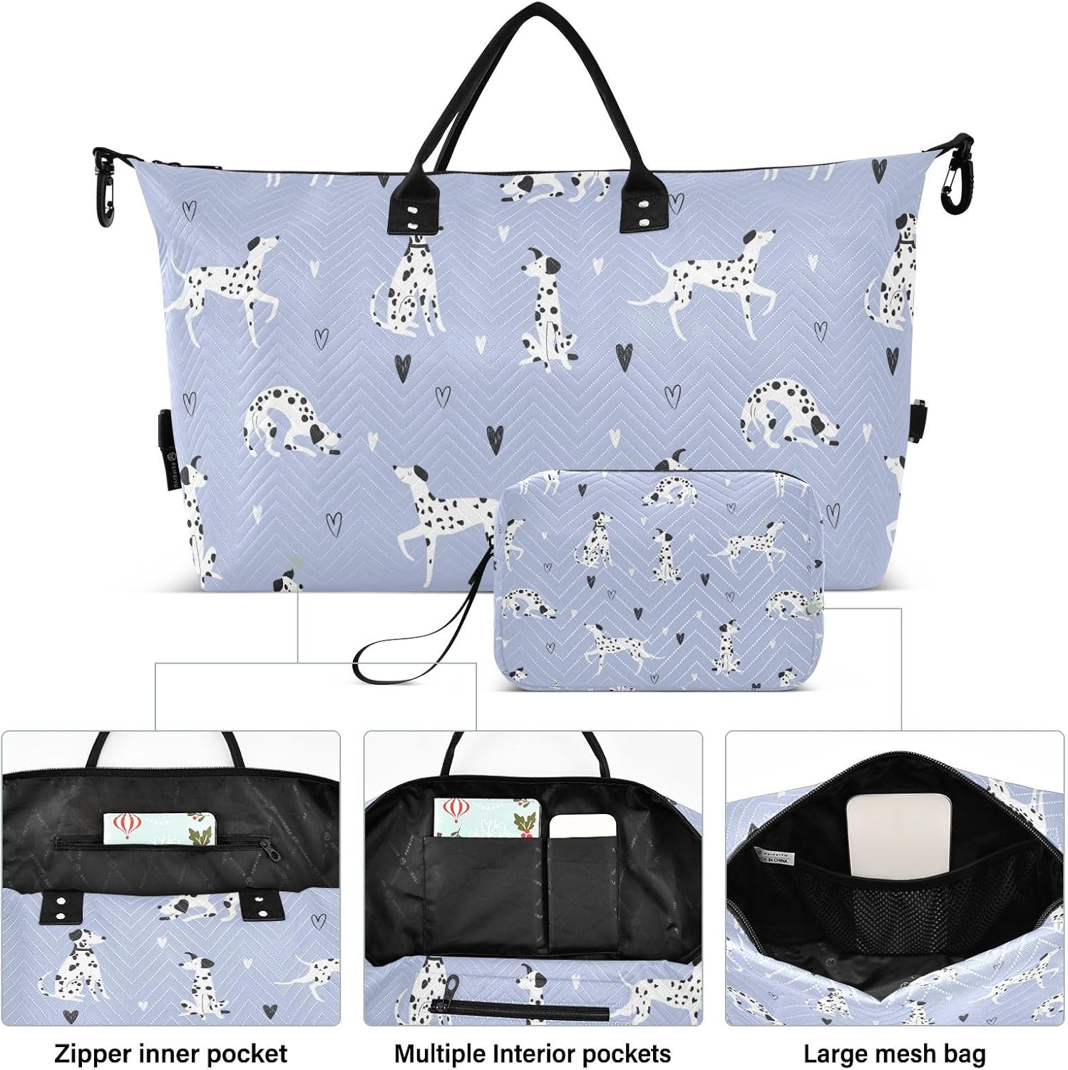 Thumbnail 1 de Large Travel Duffle Bag with Dalmatian Pattern – 52 x 20 x 35 cm