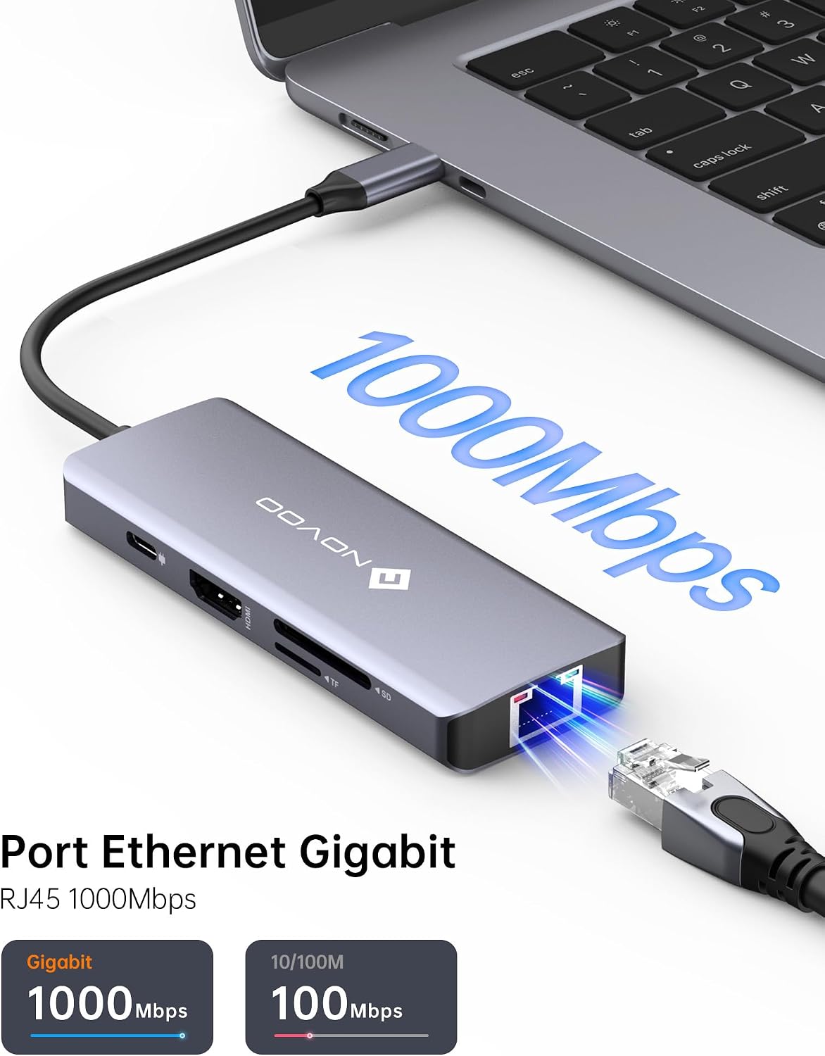 Detalle 2 de NOVOO Hub USB C 8 en 1 HDMI 4K