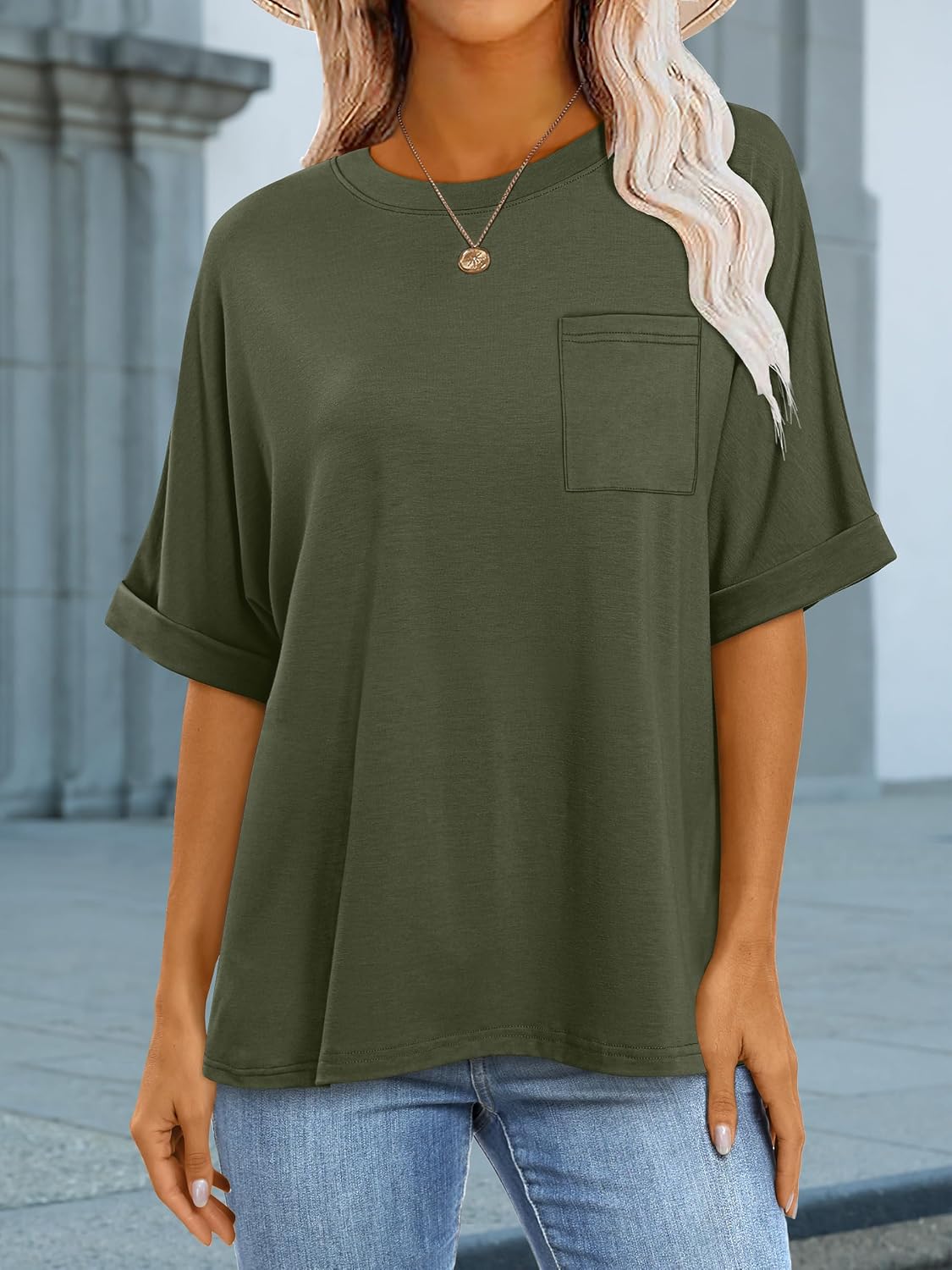 Detalle de ANRABESS Women Oversized T Shirts Short Sleeve Summer Casual Loose Top Basic Tee with Pocket