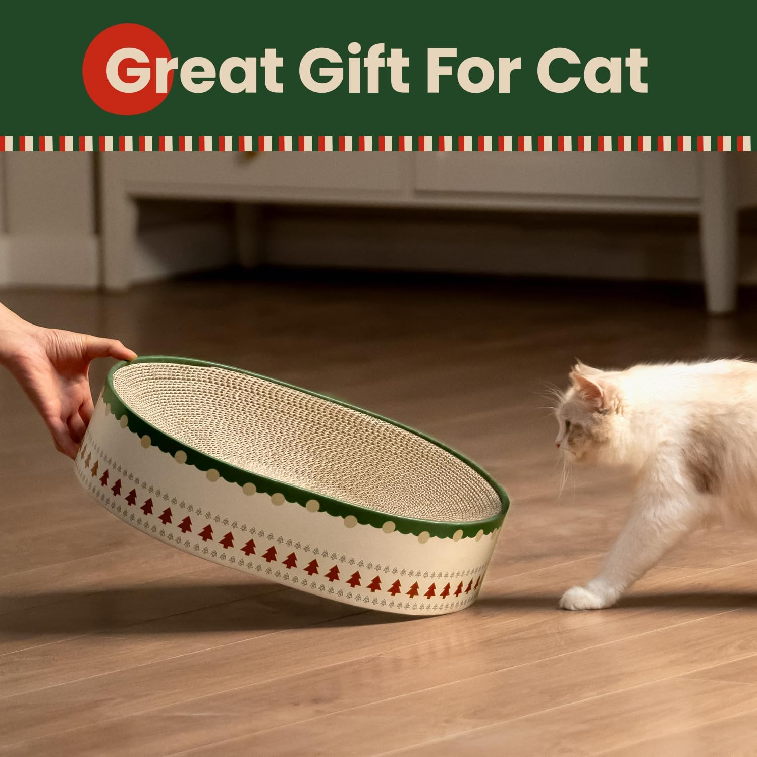 Detalle 2 de Conlun Kratzbrett Katze – ovales Kratzpappe-Bett aus Wellpappe (43 x 33 x 10 cm)