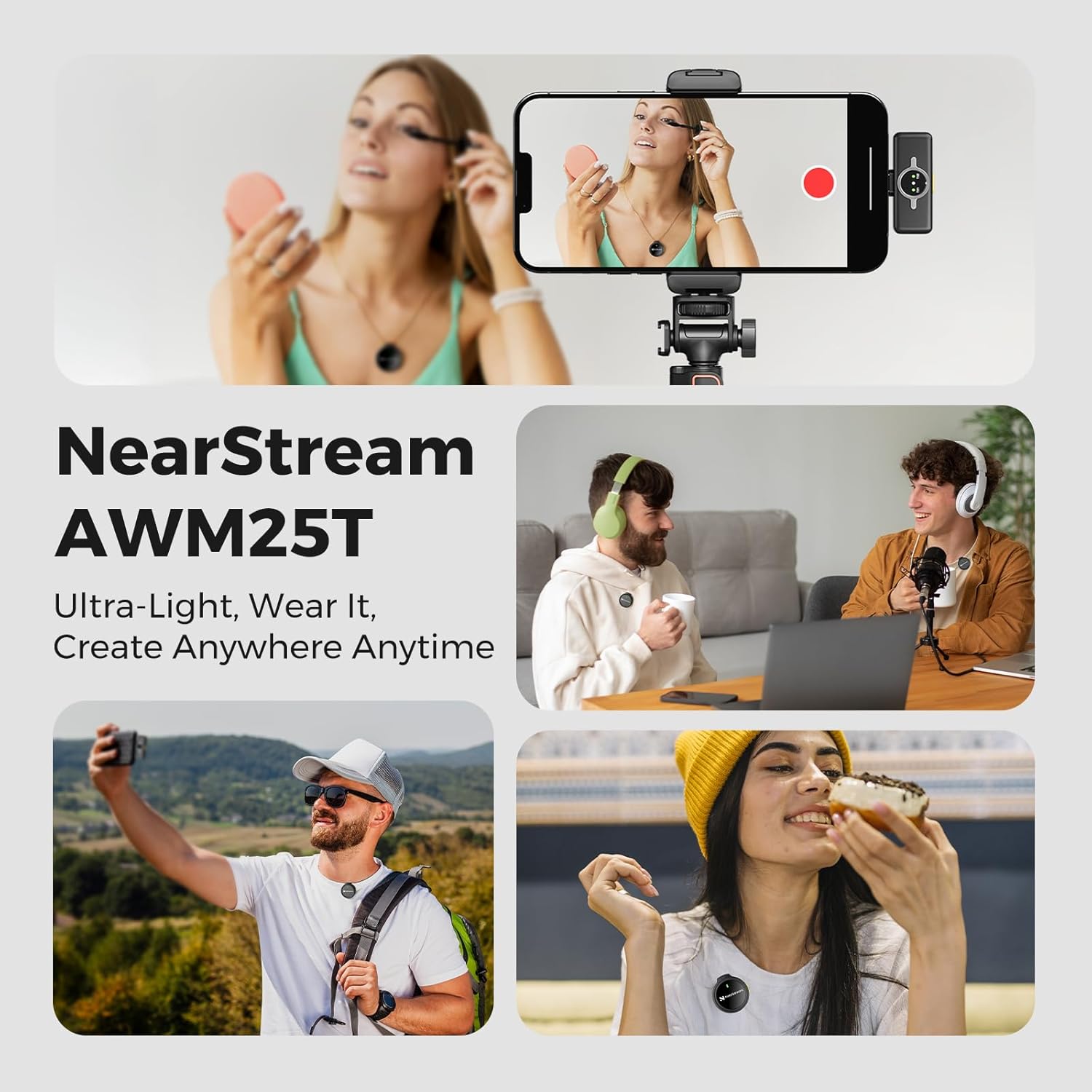 Detalle de NearStream NearStream Microfono Lavalier Wireless 2 TX + 1 RX con cancellazione del rumore e modalità silenziosa (50 m)
