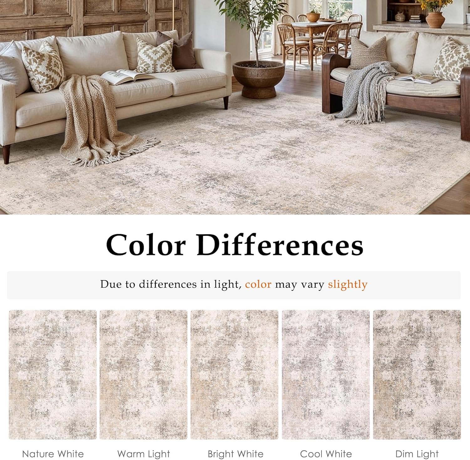Thumbnail 1 de PureCozy Modern Abstract Area Rug 120x170cm – Beige Washable, Non-Slip Plush Carpet