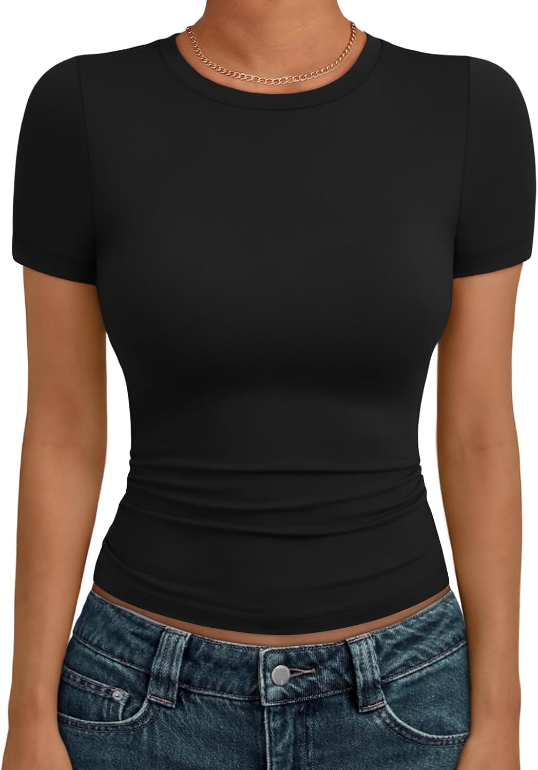 Detalle de AUTOMET Women's Crew Neck Short Sleeve Summer Basic T-Shirt