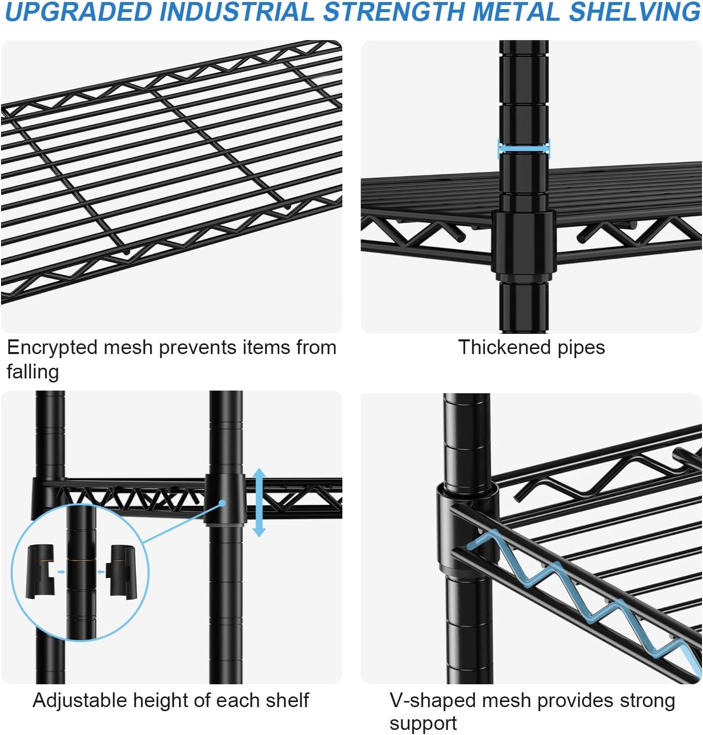 Thumbnail 6 de CAVSOIR 5-Tier Wire Shelving Unit, 61-Inch Wide Adjustable Black Metal Rack
