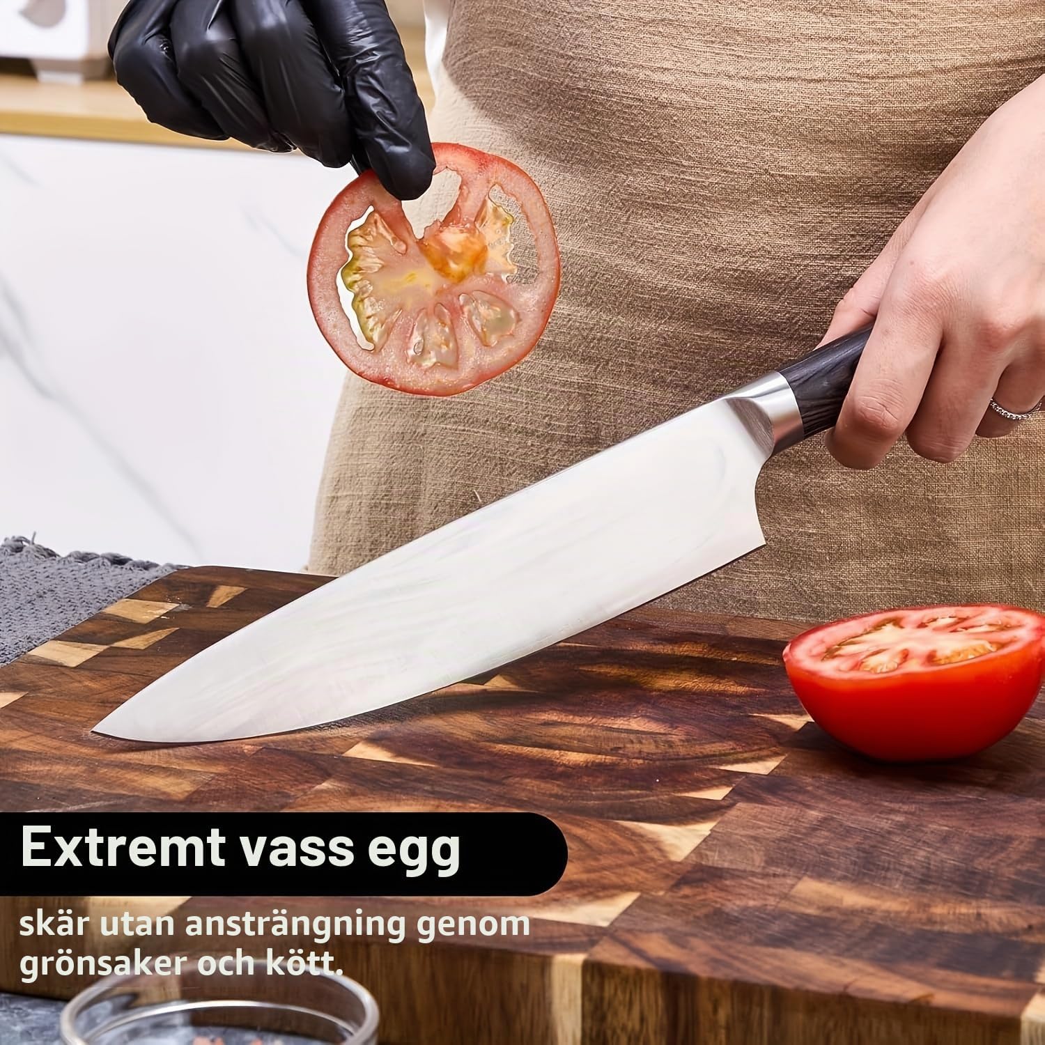 Detalle de SHI BA ZI ZUO YQSL506 kockkniv med 17,8 cm blad i högkolhaltigt rostfritt stål