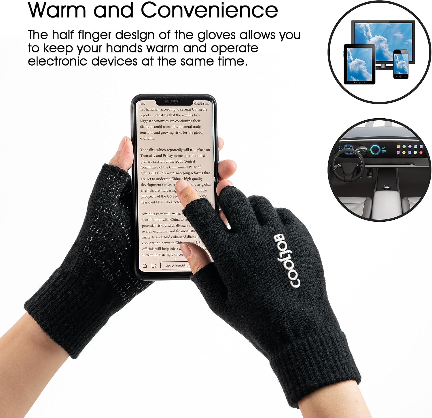 Detalle de COOLJOB Winter Fingerless Thermal Gloves, 2 pairs