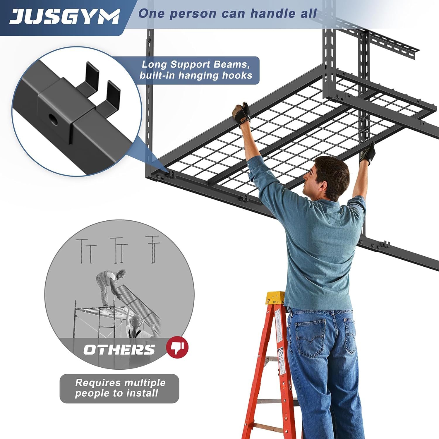 Detalle 2 de Jusgym 3x6FT Overhead Garage Rack 450 lbs ๐
