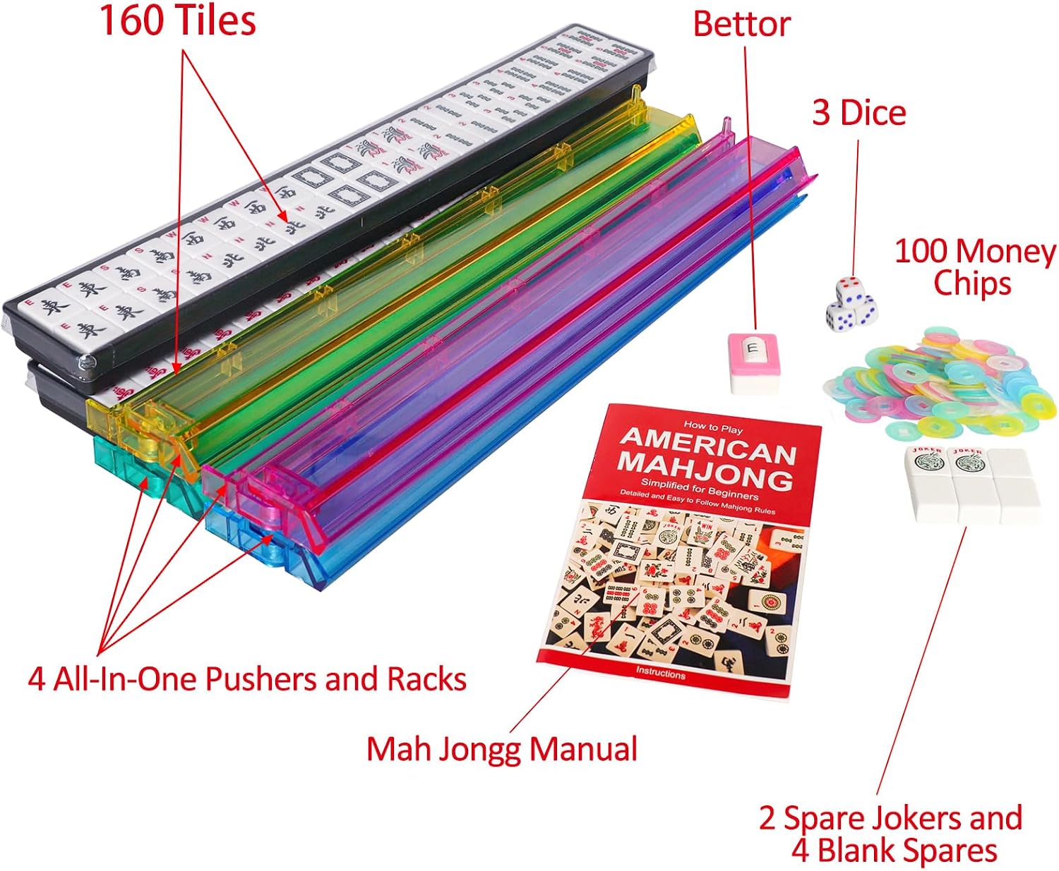 Thumbnail 1 de Jongyance American Mahjong Set (166 Tiles) with Blue/Red Carry Bag and All-in-One Racks