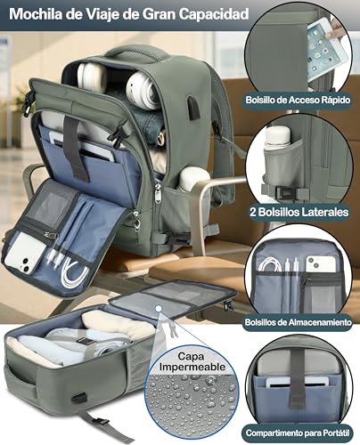 Detalle 2 de KLOSTAIN Mochila de cabina 40x30x20 cm | 24 L verde, apta para Ryanair y más